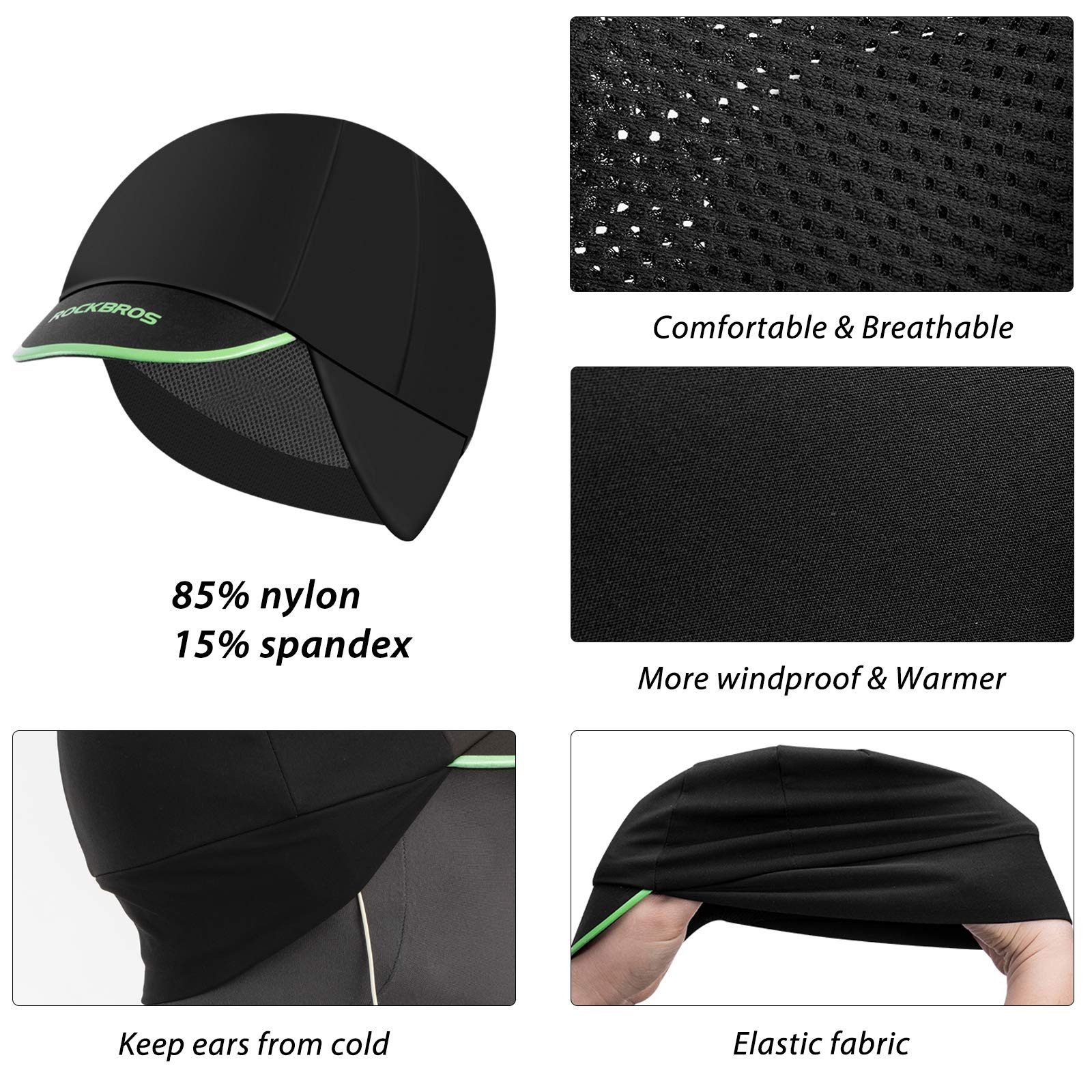 ROCKBROS Unterhelmmütze Radmütze Fahrradkappe Mütze für Outdoor Sports Skifahren Damen/Herren Winddicht, Anti-Schweiß