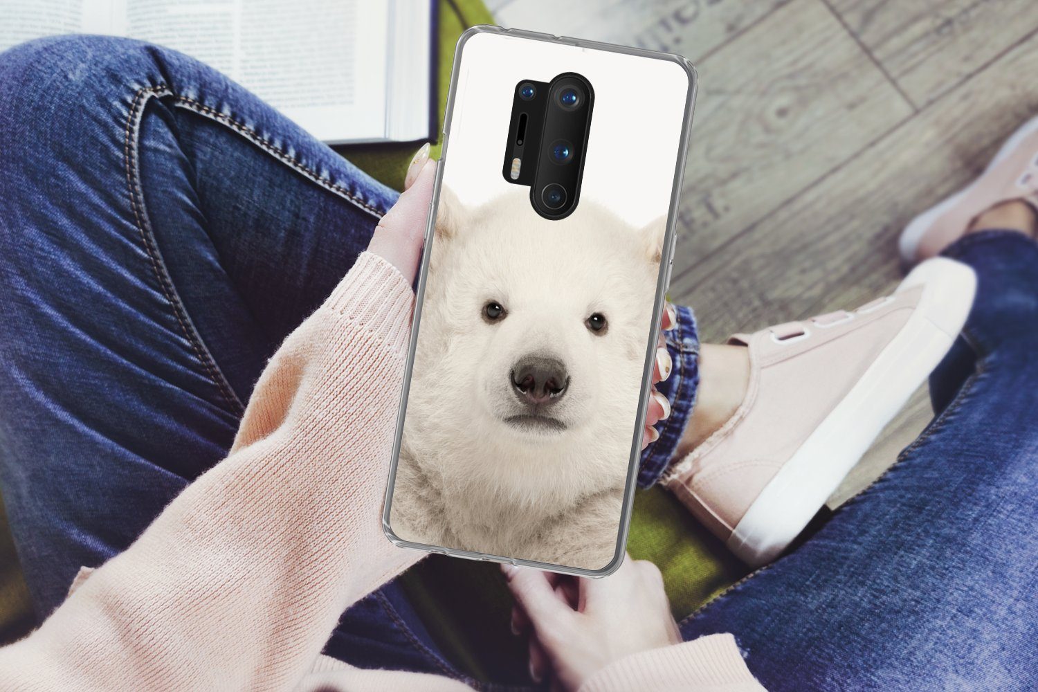 MuchoWow Handyhülle für OnePlus 8 Pro Eisbär - Tiere - Weiß - Kinder - Jungen - Mädchen, Phone Case, Silikon, Schutzhülle Dünn