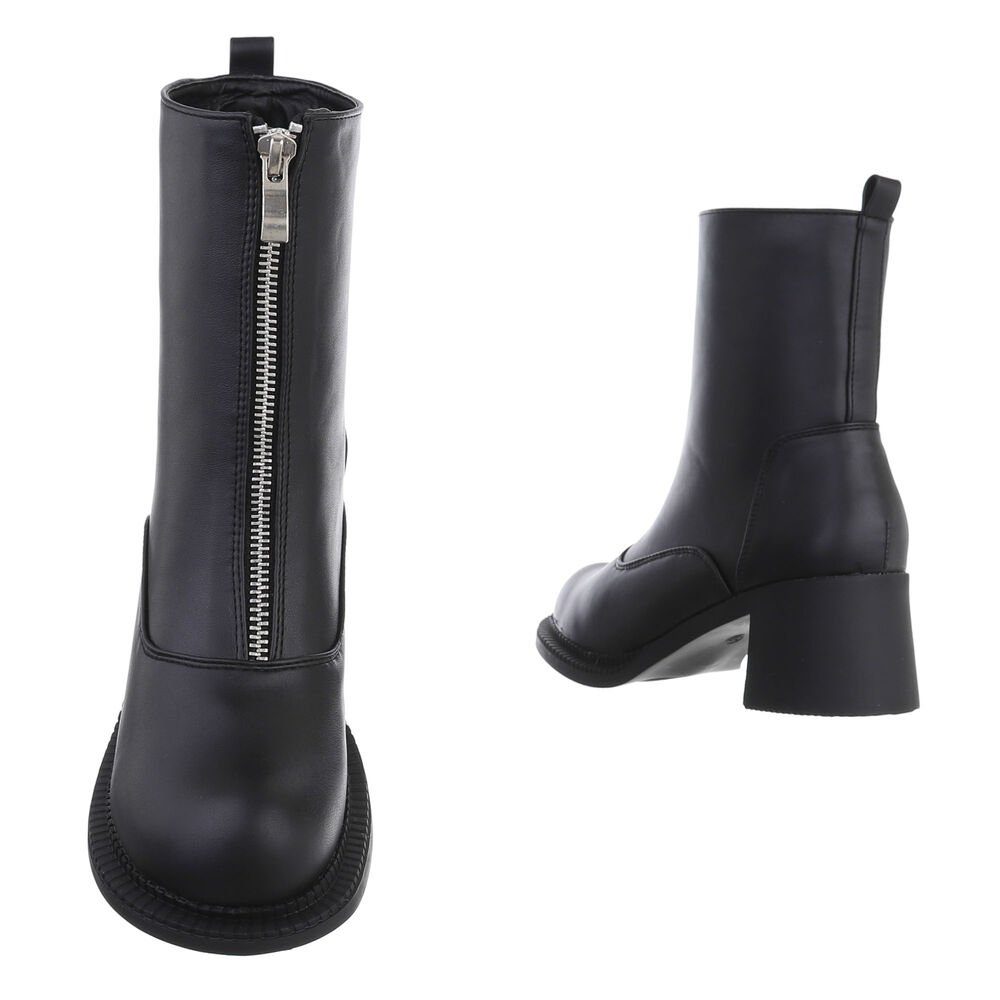 Ital-Design Damen Freizeit Stiefelette Blockabsatz Schwarz in Stiefeletten Klassische