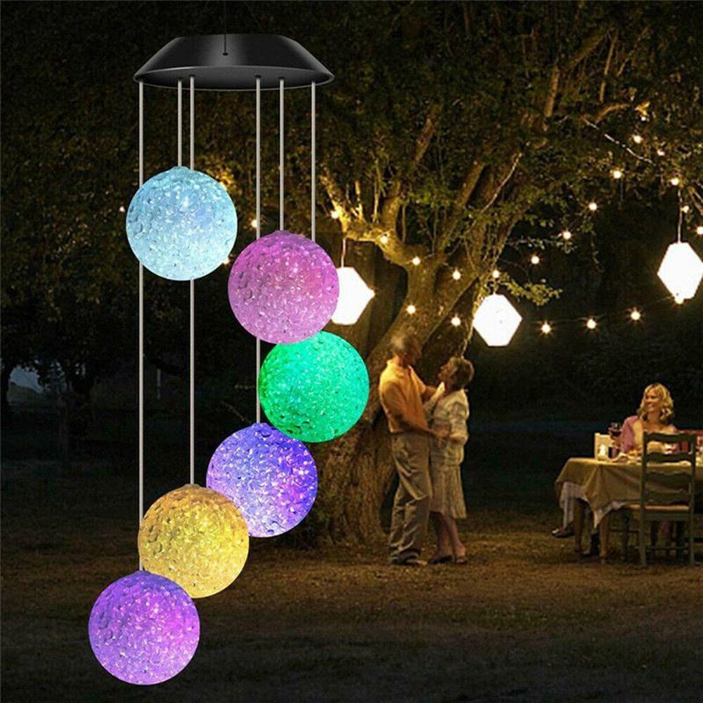 LETGOSPT LED Solarleuchte integriert, Glockenspiele Spiral, Solar LED 6 Solar fest LED Color LED Light Wind Solarlampe mit Lamp Windspiel Spiral Chime Changing Kugeln, Wind Spinner Garden Solar Light Chime