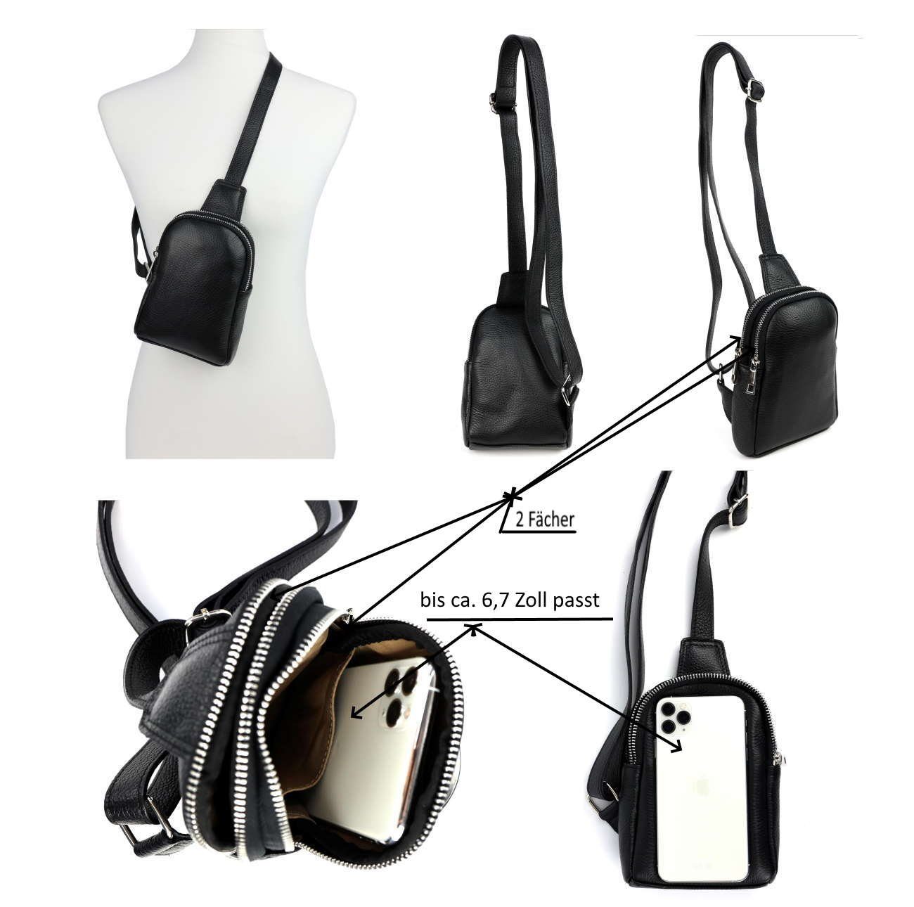 Damen Handtaschen ITALYSHOP24 Schultertasche Unisex Leder Crossbody Bodybag Sling CrossOver Bag, leichtgewicht, als Umhängetasch