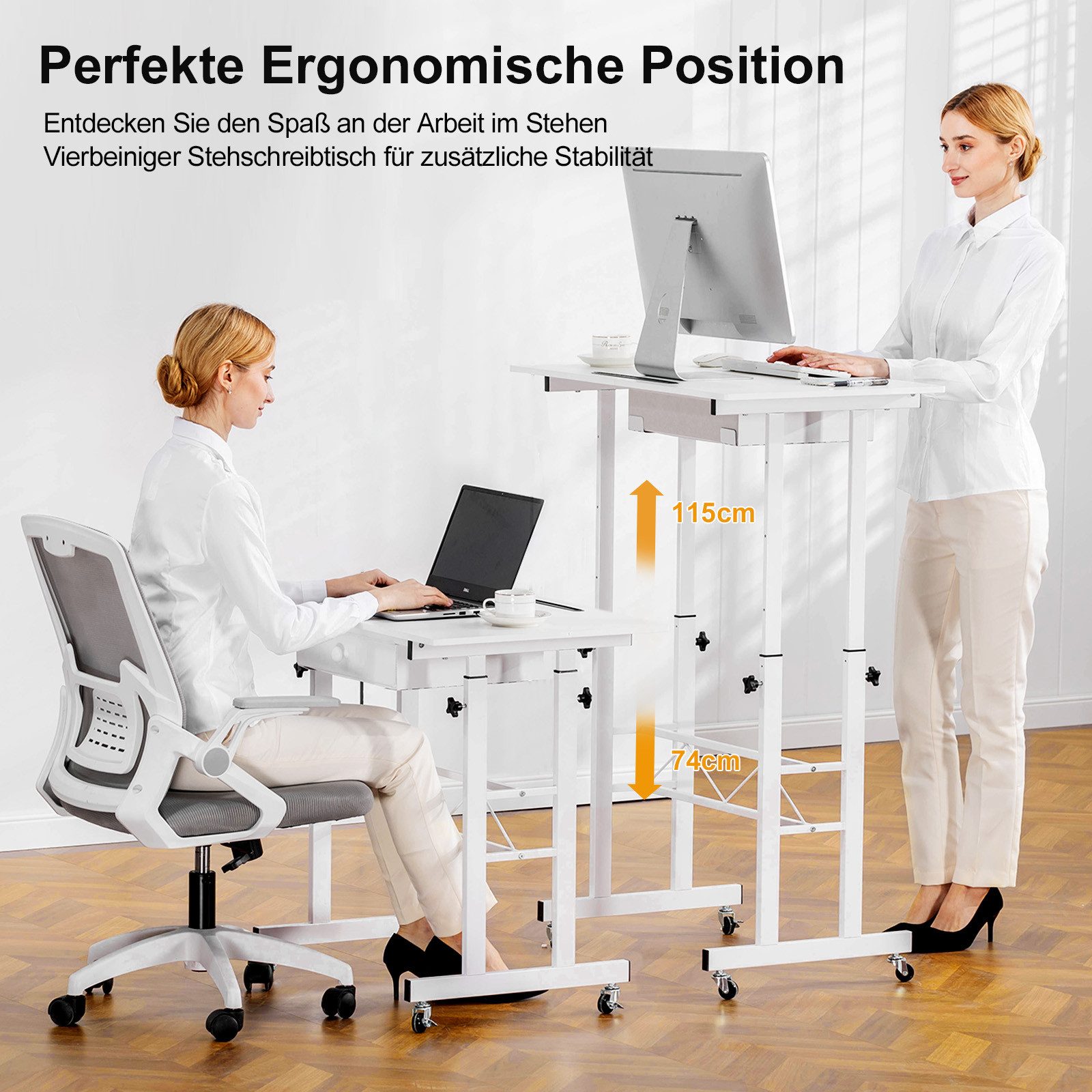 GTPLAYER Eckschreibtisch Höhenverstellbarer Schreibtisch, Computertisch Laptoptisch, mit Schubladen,Tisch höhenverstellbar 80 * 50*(73-115) cm