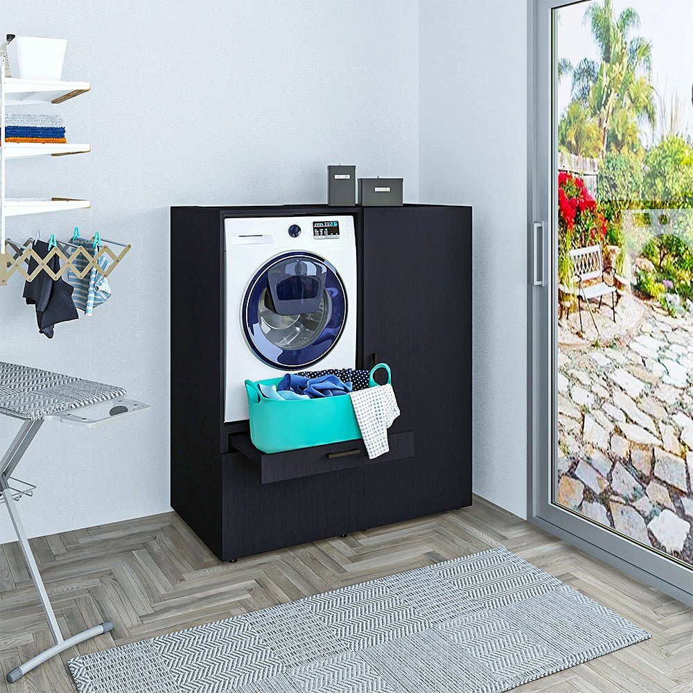 (Roomart schwarz Waschmaschinenumbauschrank Schwarz Waschmachinenschrank eiche | Roomart HBT:145x127x66) Hauswirtschaftsraum für