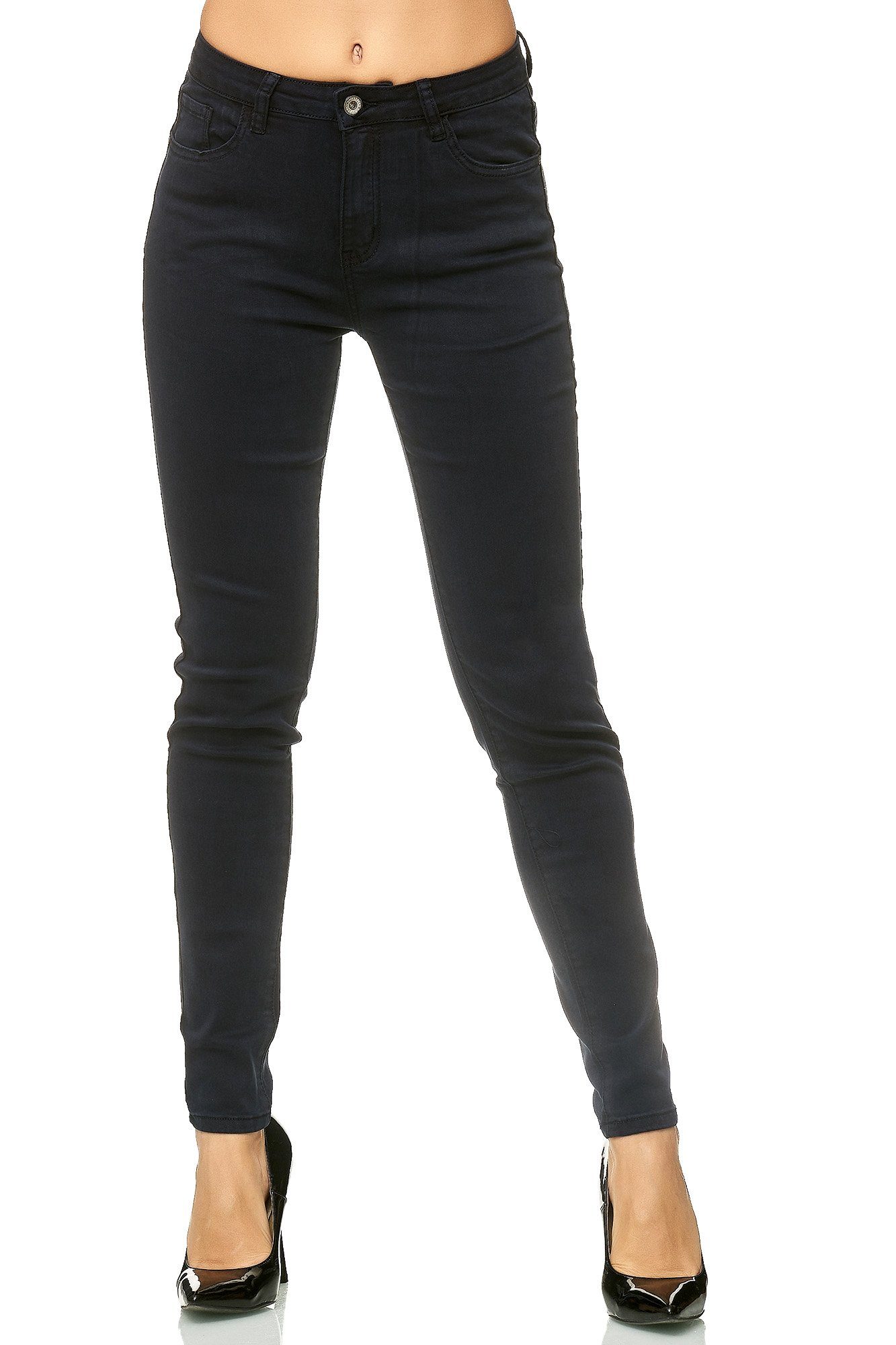 Elara Skinny-fit-Jeans Elara Damen Stretch Hose Skinny Jeans Elastisch (1-tlg) Schwarz