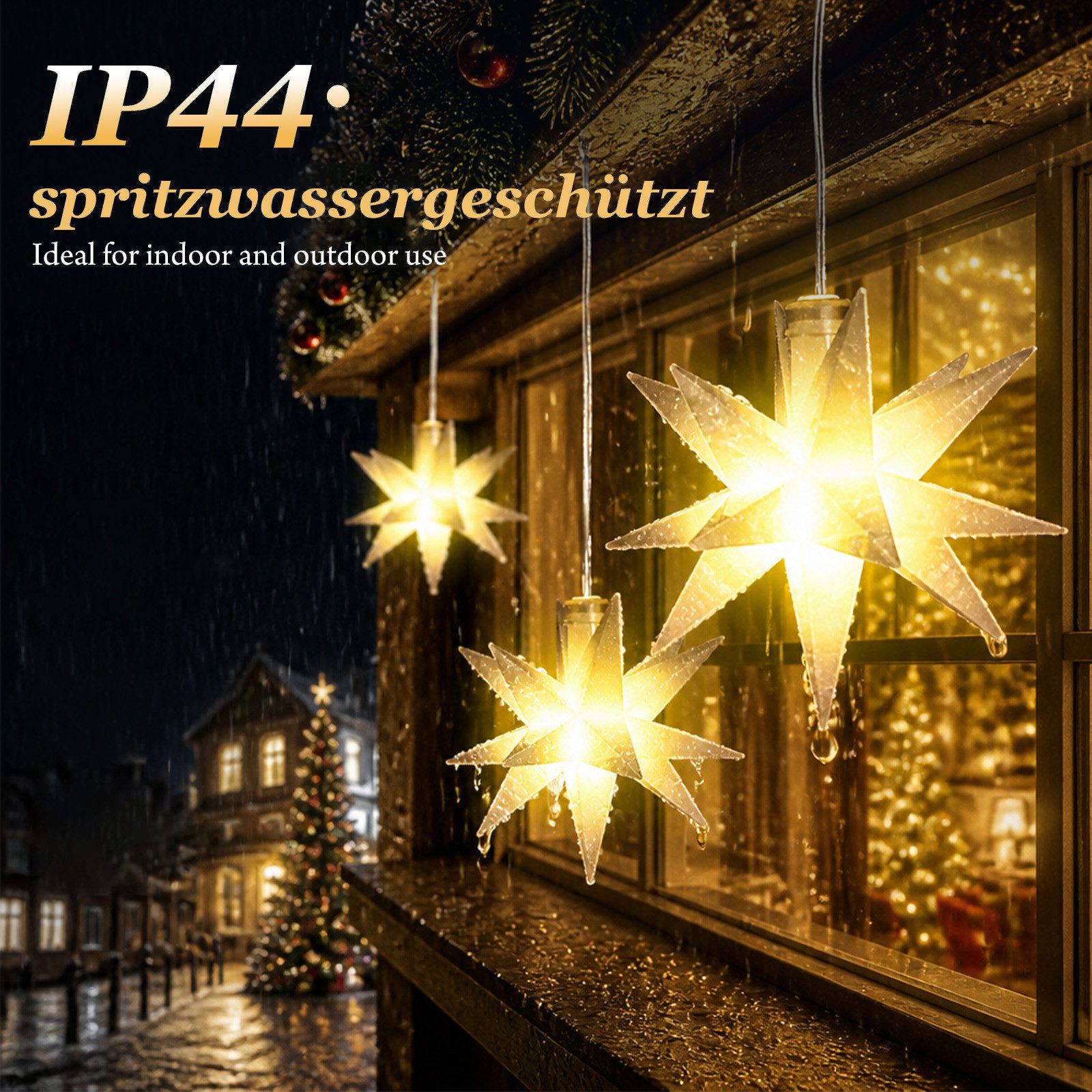 Salcar LED-Lichterkette 3D LED Weihnachtsstern Beleuchtet LED Explodierende Sterne 3er/6er, 3D Leuchtstern Weihnachten Fenster Outdoor Weihnachtsdeko Warmweiß – Bild 2 von 5