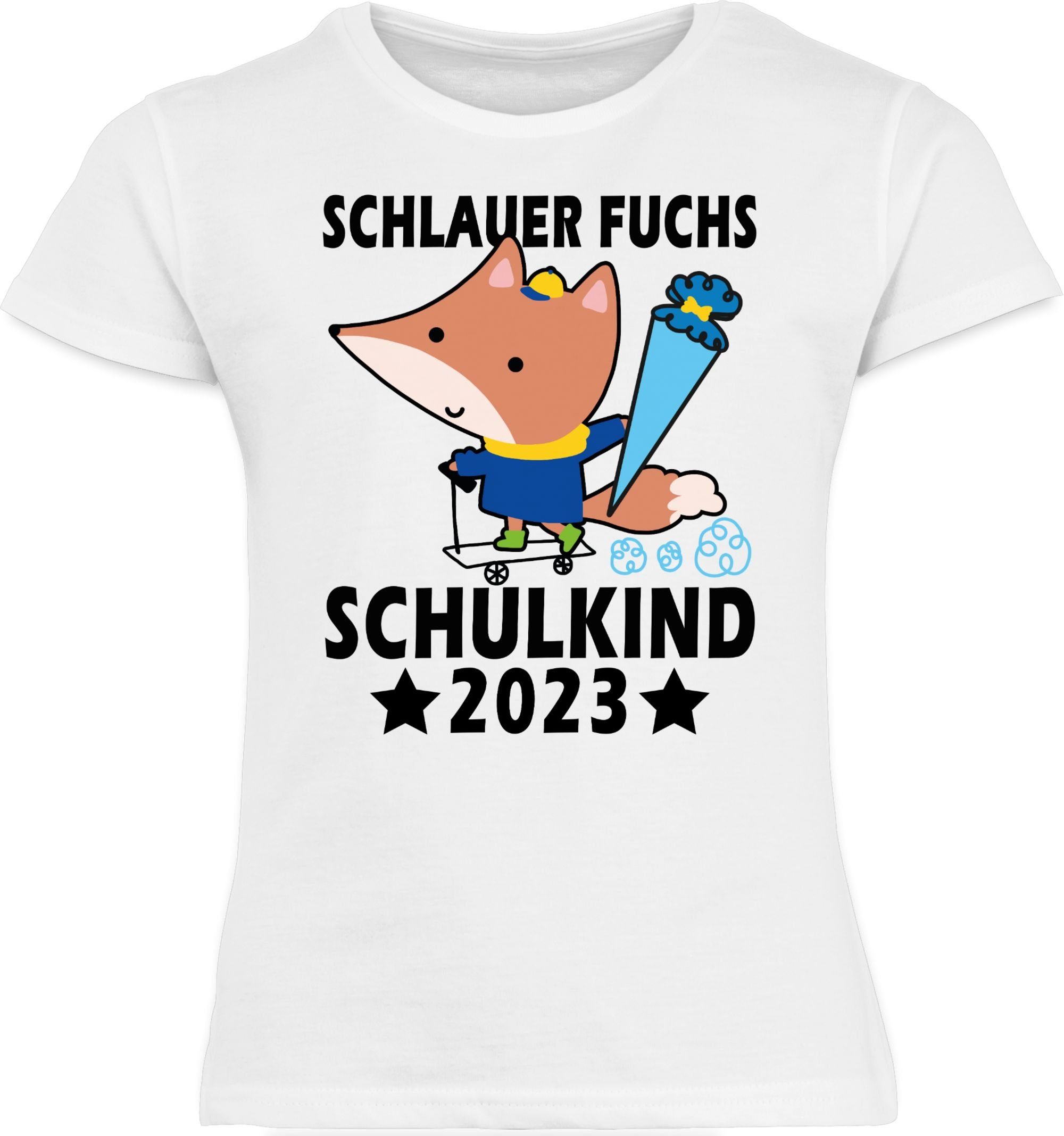 T-Shirt Shirtracer Fuchs Weiß 3 Schulkind Einschulung Mädchen - schwarz Schlauer 2023