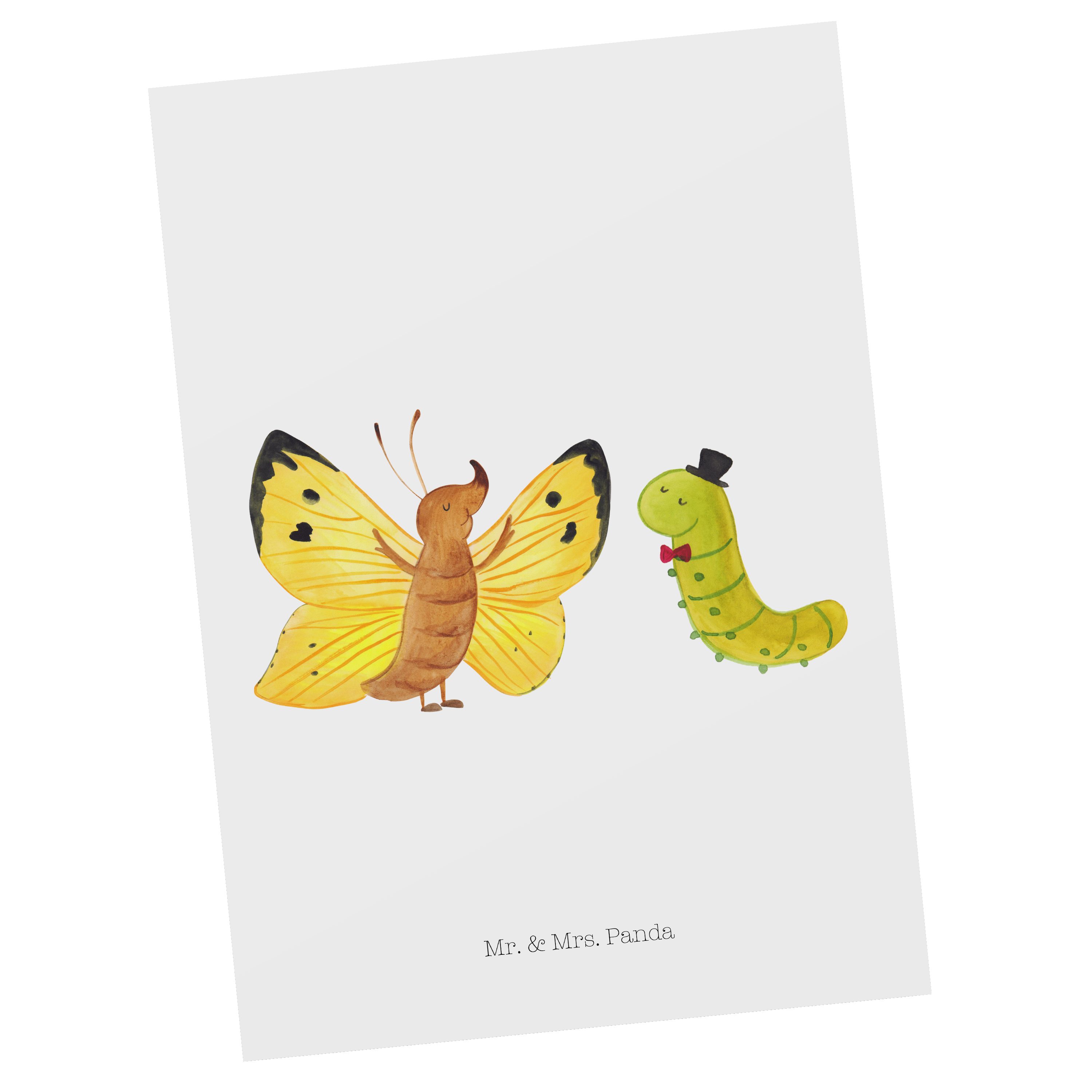 Mr. & Mrs. Panda Postkarte Raupe & Schmetterling - Weiß - Geschenk, Dankeskarte, lustige Sprüche