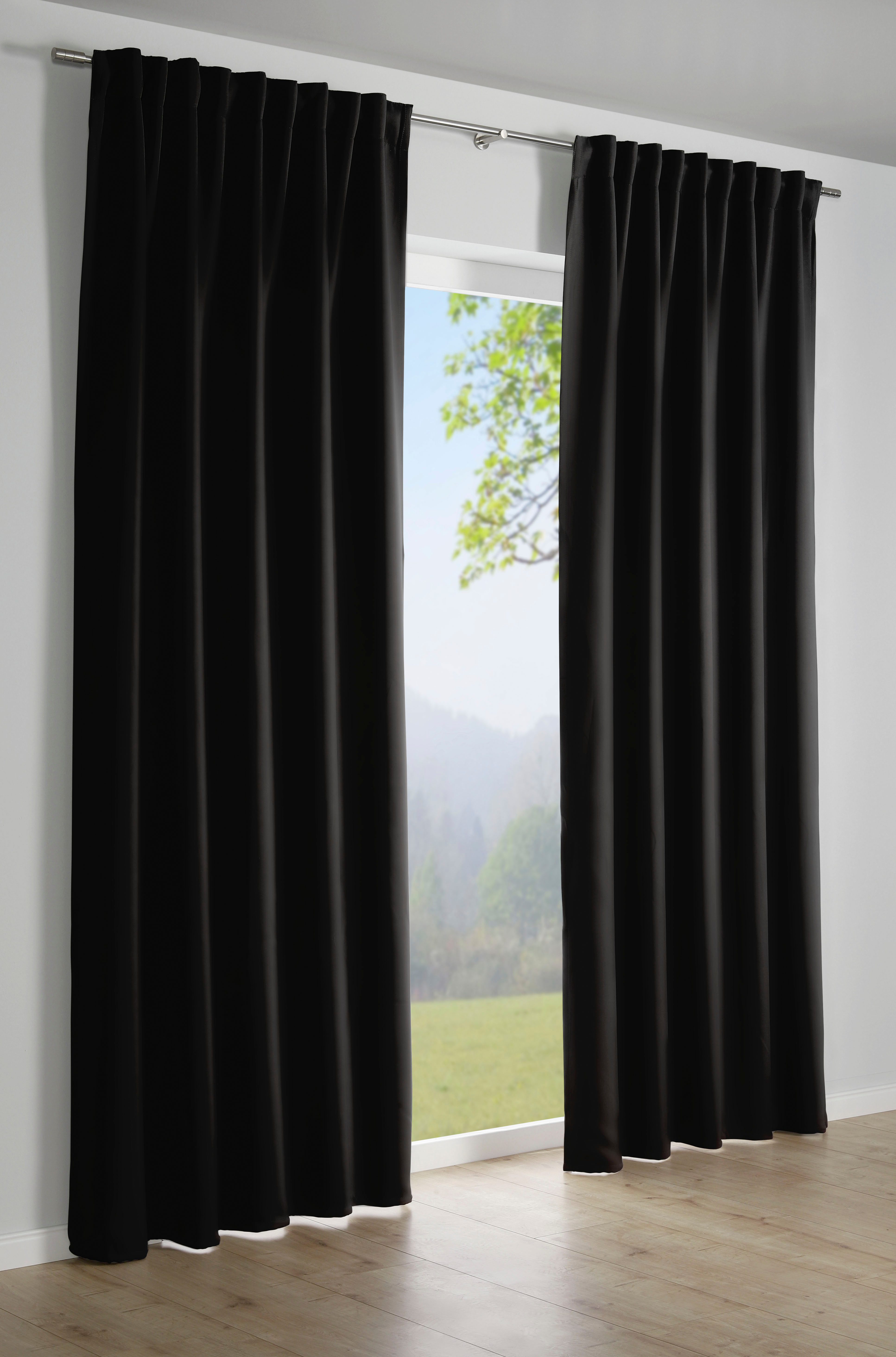 Sehlbach Gardine Schal Dimout Uni (1 St), Schlaufen, abdunkelnd, mit Gardinenband und verdeckten Schlaufen