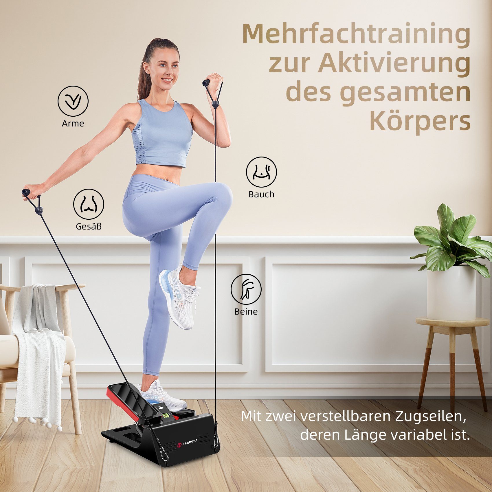 JASPORT Mini-Stepper ST3 (mit Power Ropes), leise, max. Belastbarkeit 100kg