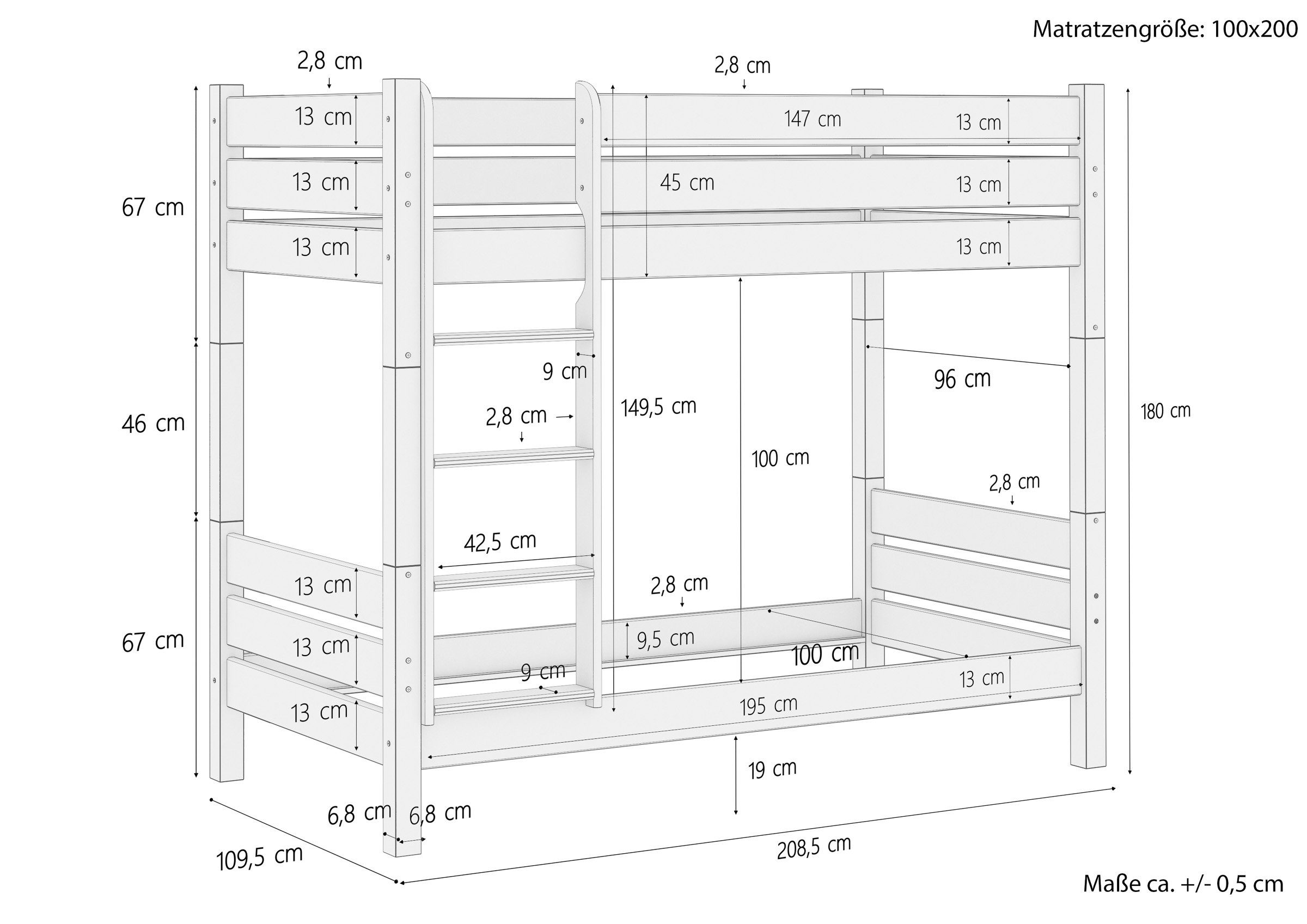 + 100x200 ERST-HOLZ Rollroste Nische Extra Etagenbett Etagenbett 2 Kiefer stabiles aus 100