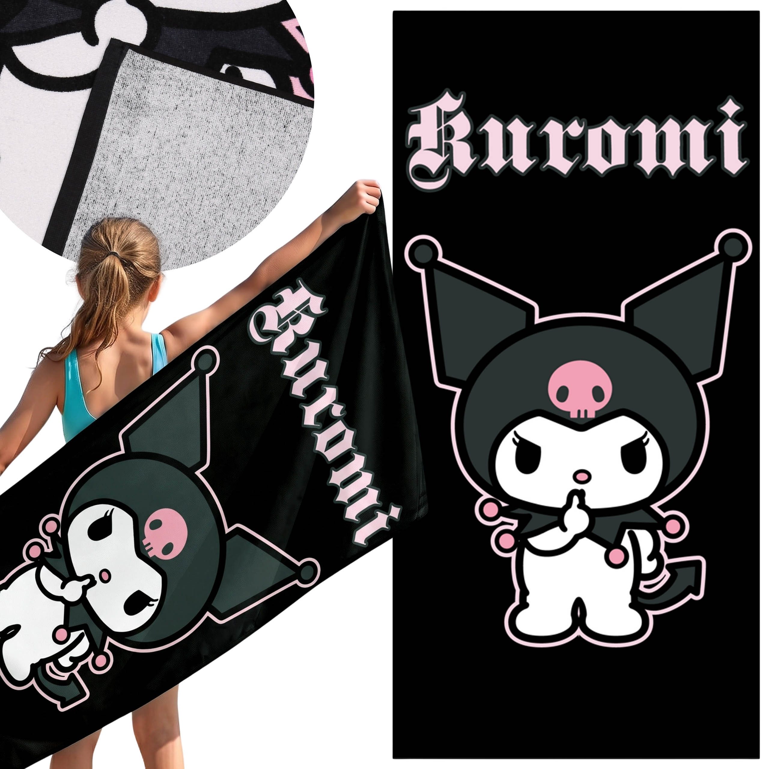 Sarcia.eu Badetücher Kuromi schwarzes Strand- und Badetuch aus Baumwolle, 70 x 140 cm