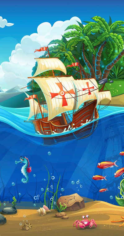 good morning Strandtuch »Captain« (1-St), mit Piratenschiff Motiv, trocknet schnell, Kinder