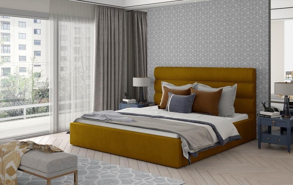 JVmoebel Bett Designer Beiges Polsterbett Ehebett Doppelbett Schlafzimmer Möbel (Bett), Made in Europe Gelb