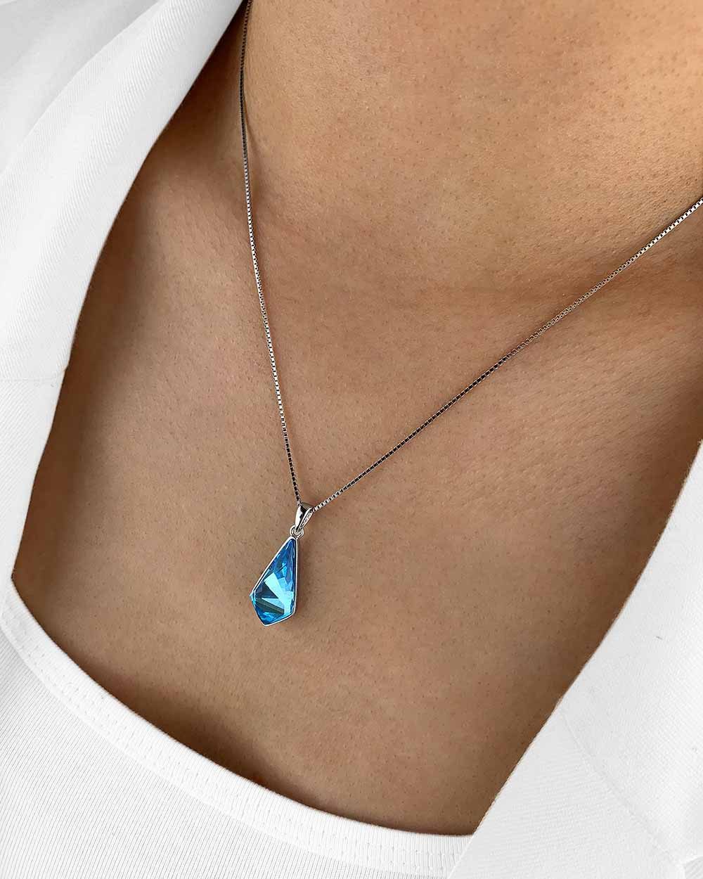 DANIEL CLIFFORD Kette mit Anhänger 'Celeste' Damen Halskette Silber 925 mit Anhänger Kristall blau (inkl. Verpackung), 43cm Kette aus Sterling Silber 925 mit Kristall-Anhänger himmelblau