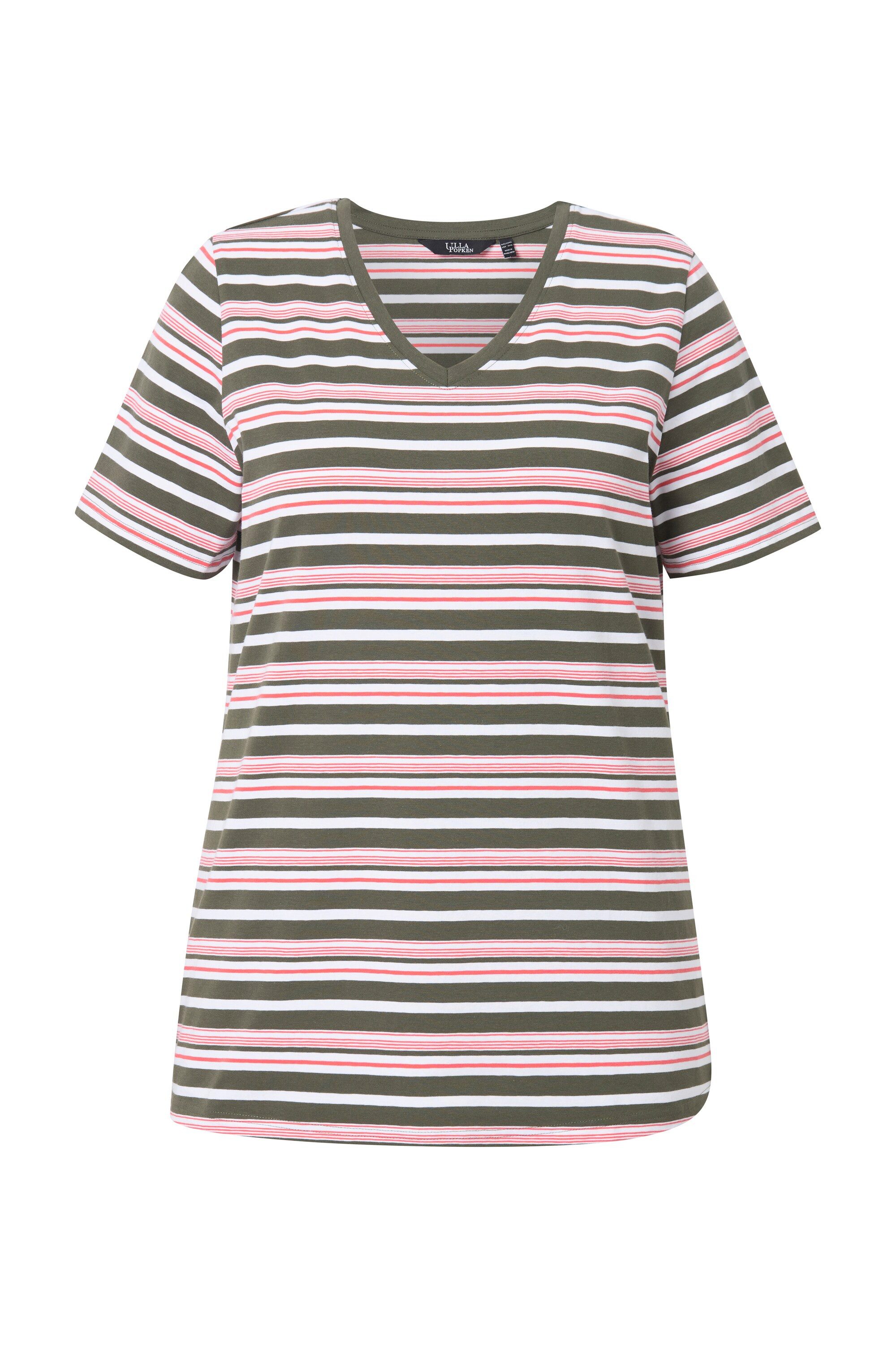 Ulla Popken T-Shirt Shirt Ringel Classic V-Ausschnitt Halbarm günstig online kaufen