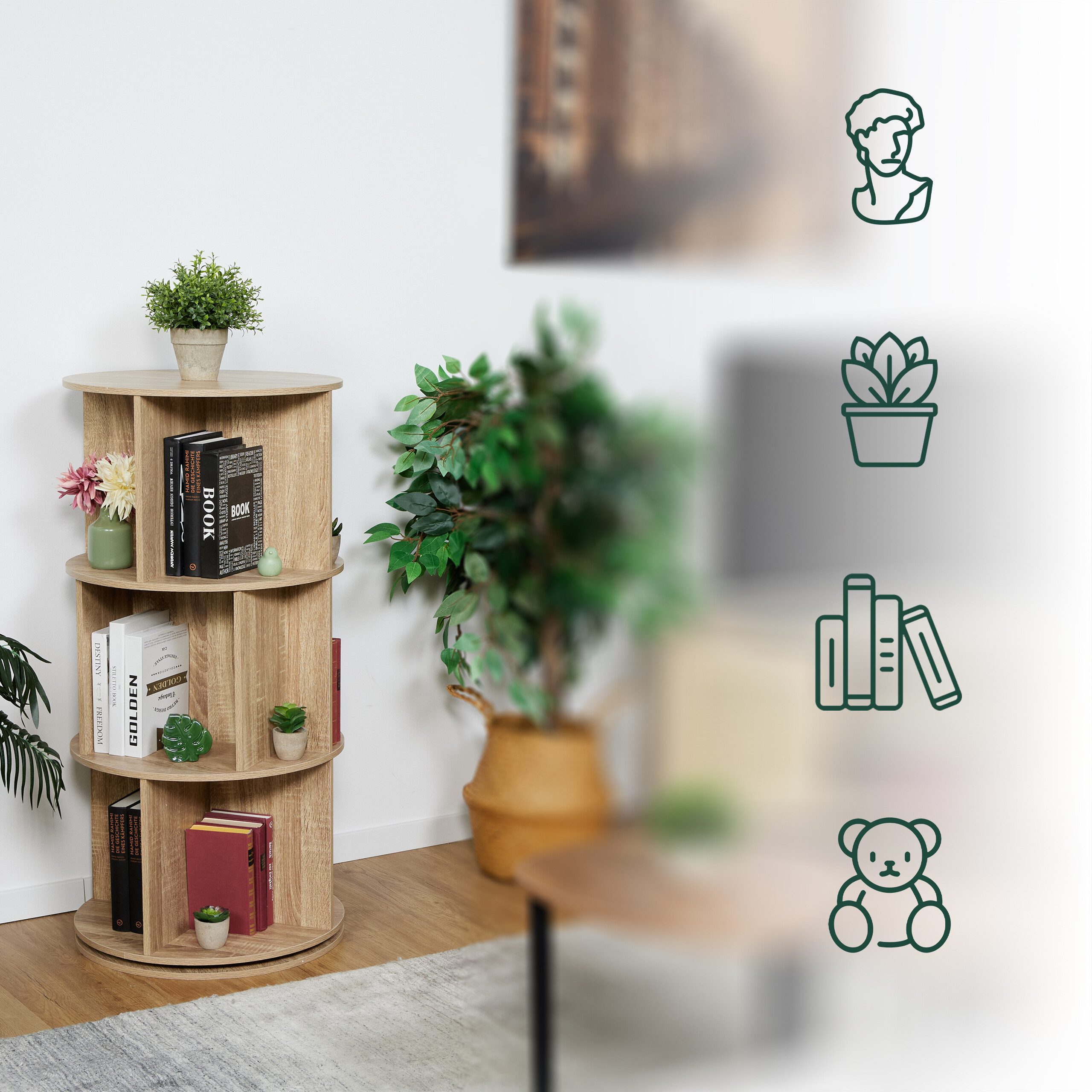 relaxdays Bücherregal Drehbares Bücherregal, 3