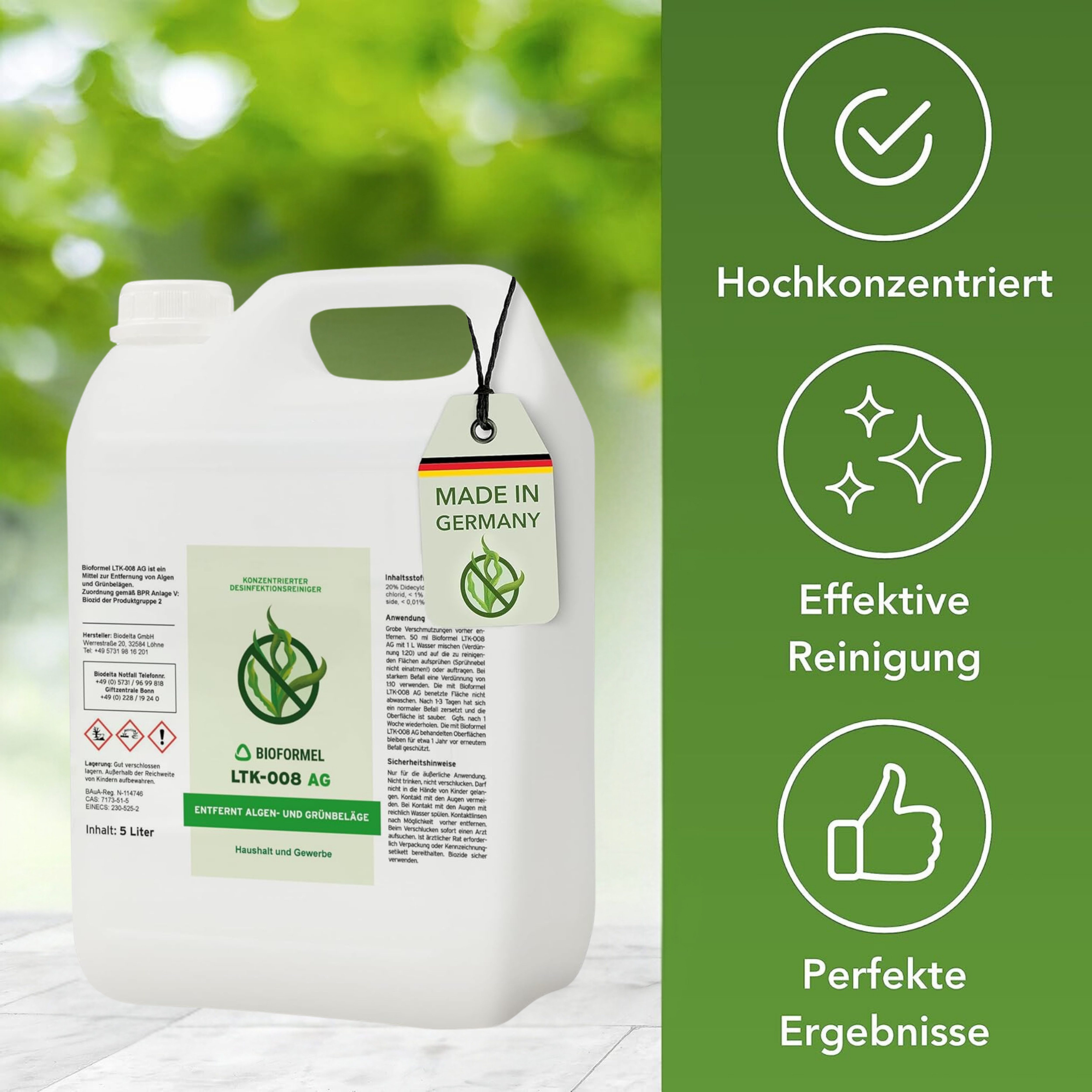 LTK-008 Biodelta Grünbelagentferner N Grünbelagentferner (Kanister, [- 5L Algenfrei Grünbelag saubere Wege)