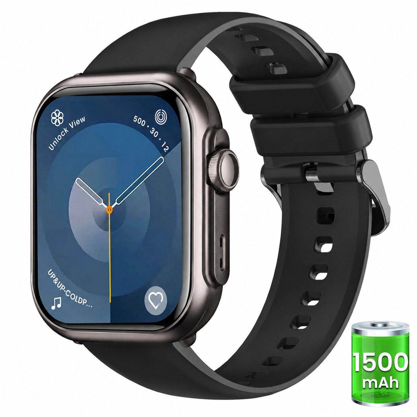 FOSMET 2026 1500mAh Akku Smartwatch Herren Damen 1.83 " AMOLED Display Smartwatch (4.65 cm), Herzfrequenz-/Blutdruck-/SpO2-/Schlafüberwachung für Android und iOS