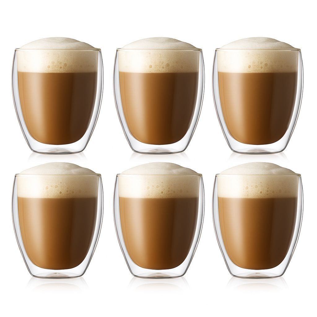Latte-Macchiato-Tasse 6er Set Doppelwandglas Cappuccino 350ml, hitzebeständig