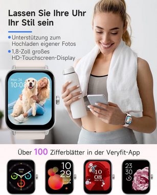 TOOBUR für Damen mit Alexa und Telefonfunktion IP68 Wasserdicht Smartwatch (1.8 Zoll, A), mit 100 Sports, 24/7 Puls, Schrittzähler und Fitness-Tracker