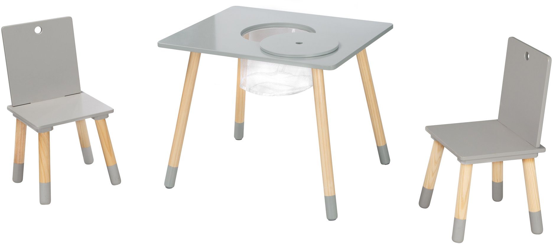 roba® Kindersitzgruppe Sitzgruppe mit grau, aus Holz Aufbewahrungsnetz