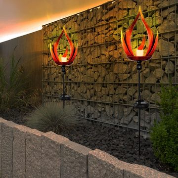 etc-shop LED Solarleuchte, LED-Leuchtmittel fest verbaut, 2er Set LED Solar Steck Leuchten Feuer Flammen Effekt Garten Weg