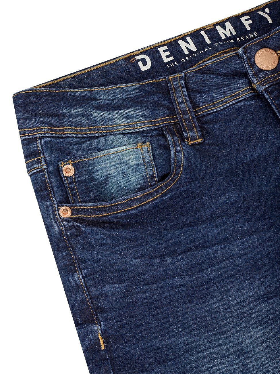 Jeanshose Stretch BLUE Slim Hose Damen DFElla DENIMFY mit DENIM Fit (D271) Slim-fit-Jeans Denim DARK