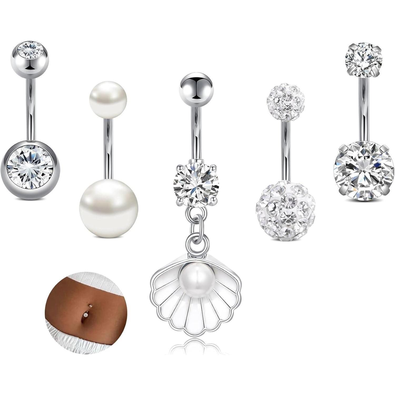 AVYRING Bauchnabelpiercing-Set 14G Bauchnabelpiercings Set Chirurgenstahl Gold Silber CZ Herz