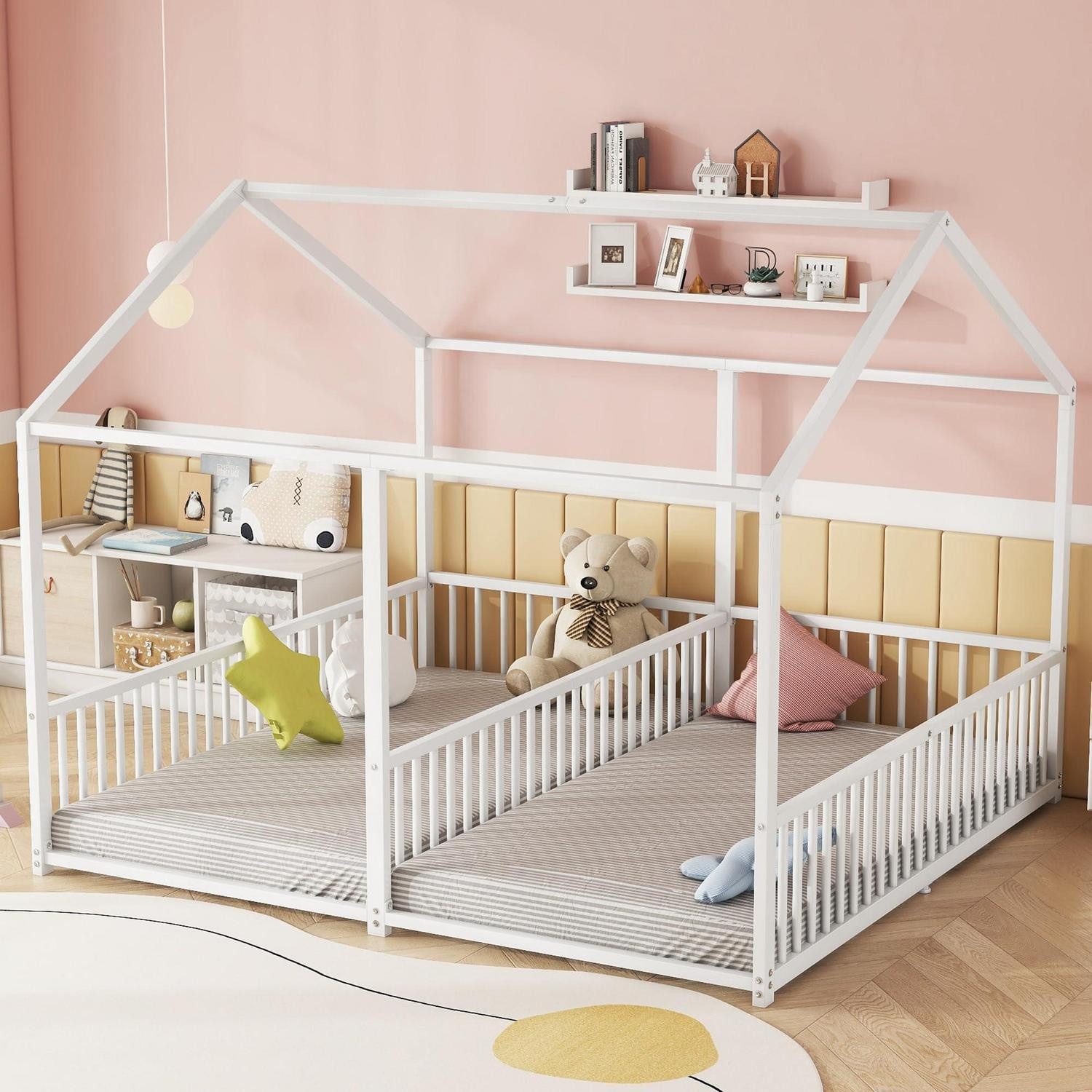 LuxusKollektion Hausbett Kinderbett Hausbett Metall 90x200 Weiss 2 Kinder