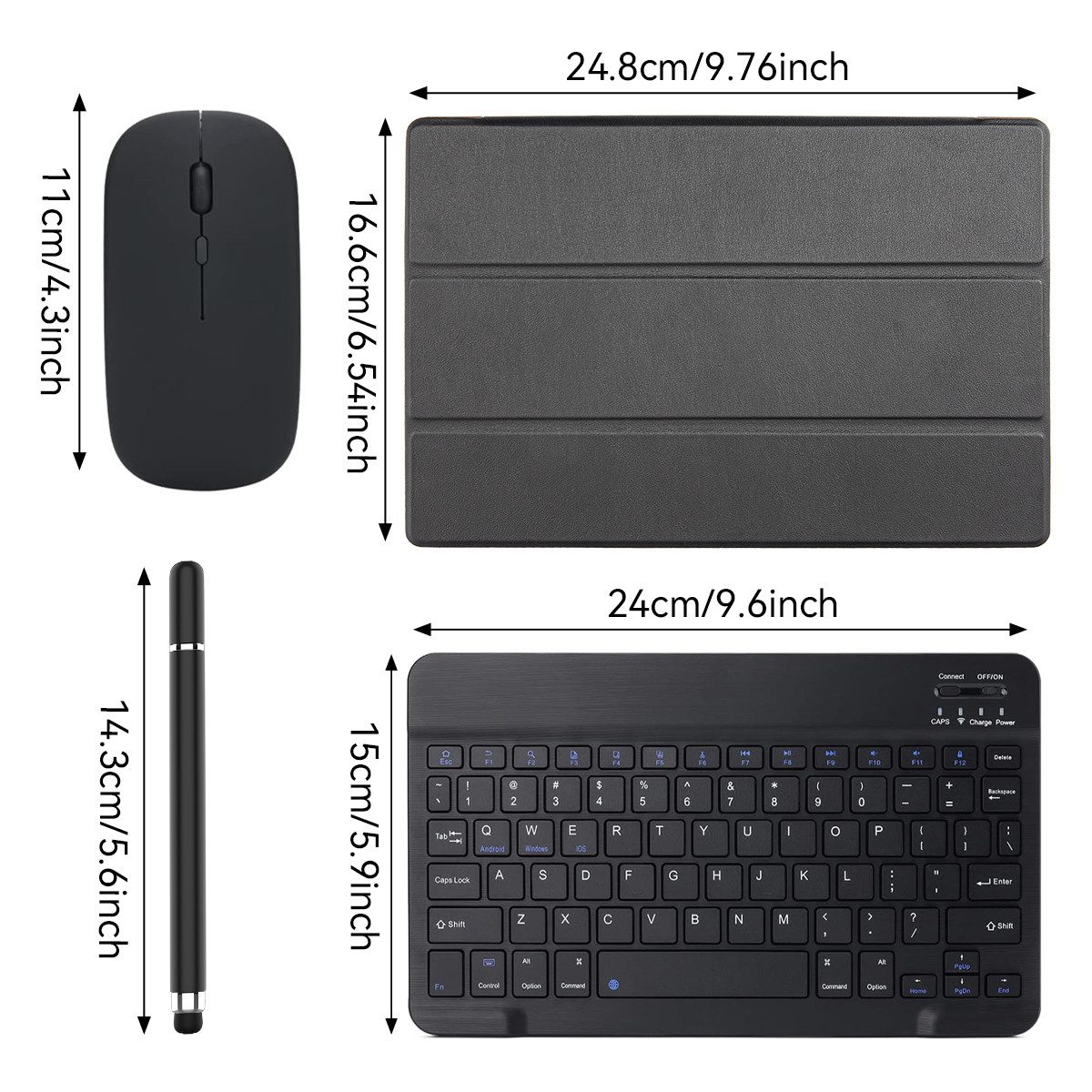 BUFO Tastatur, Maus, Eingabestift 3-in-1-Set drahtlose Bluetooth-Verbindung Tablet-Tastatur