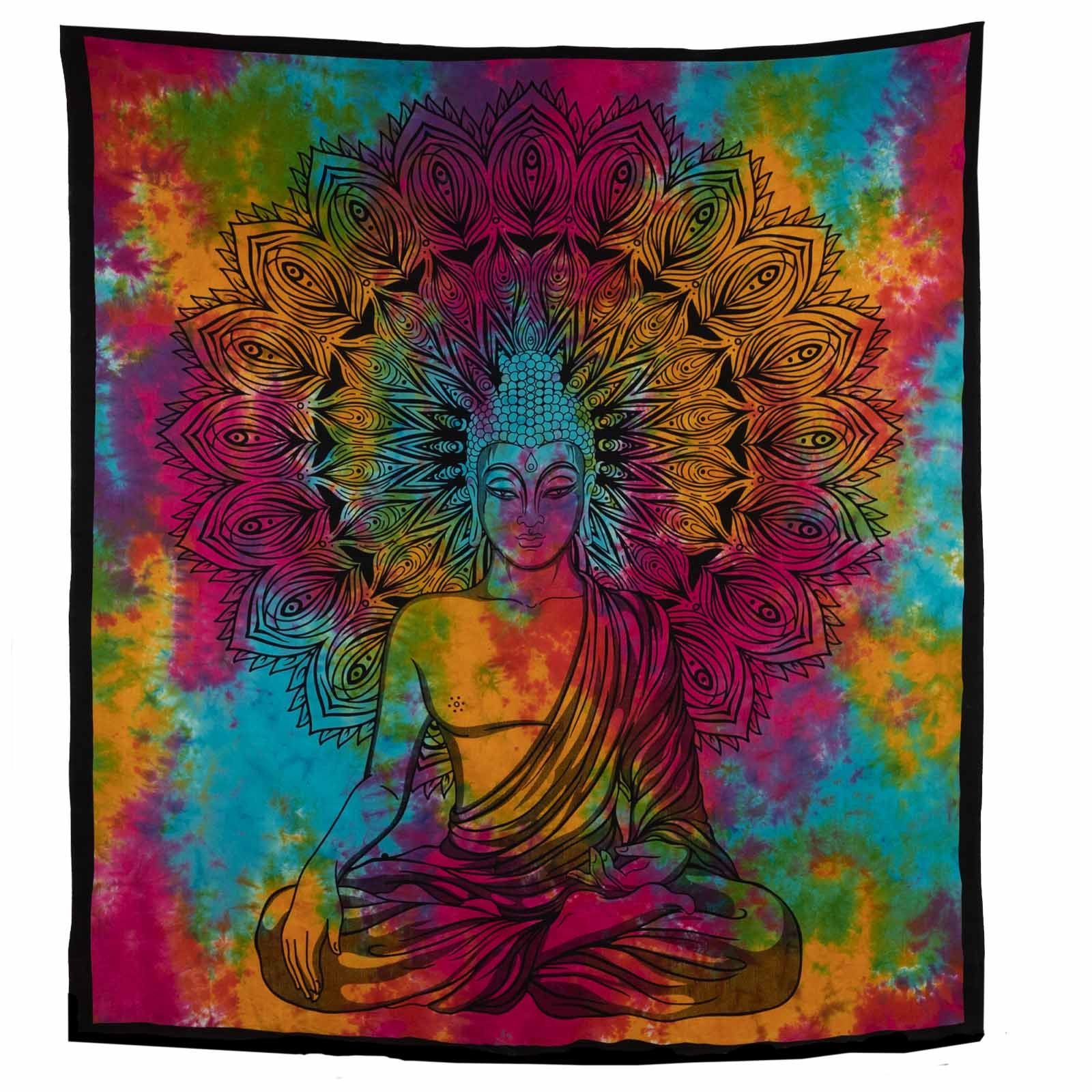 KUNST UND MAGIE Wandteppich Buddha Dekotuch Große Tagesdecke Wandbehang Tuch Goa ca. 135 x 200cm