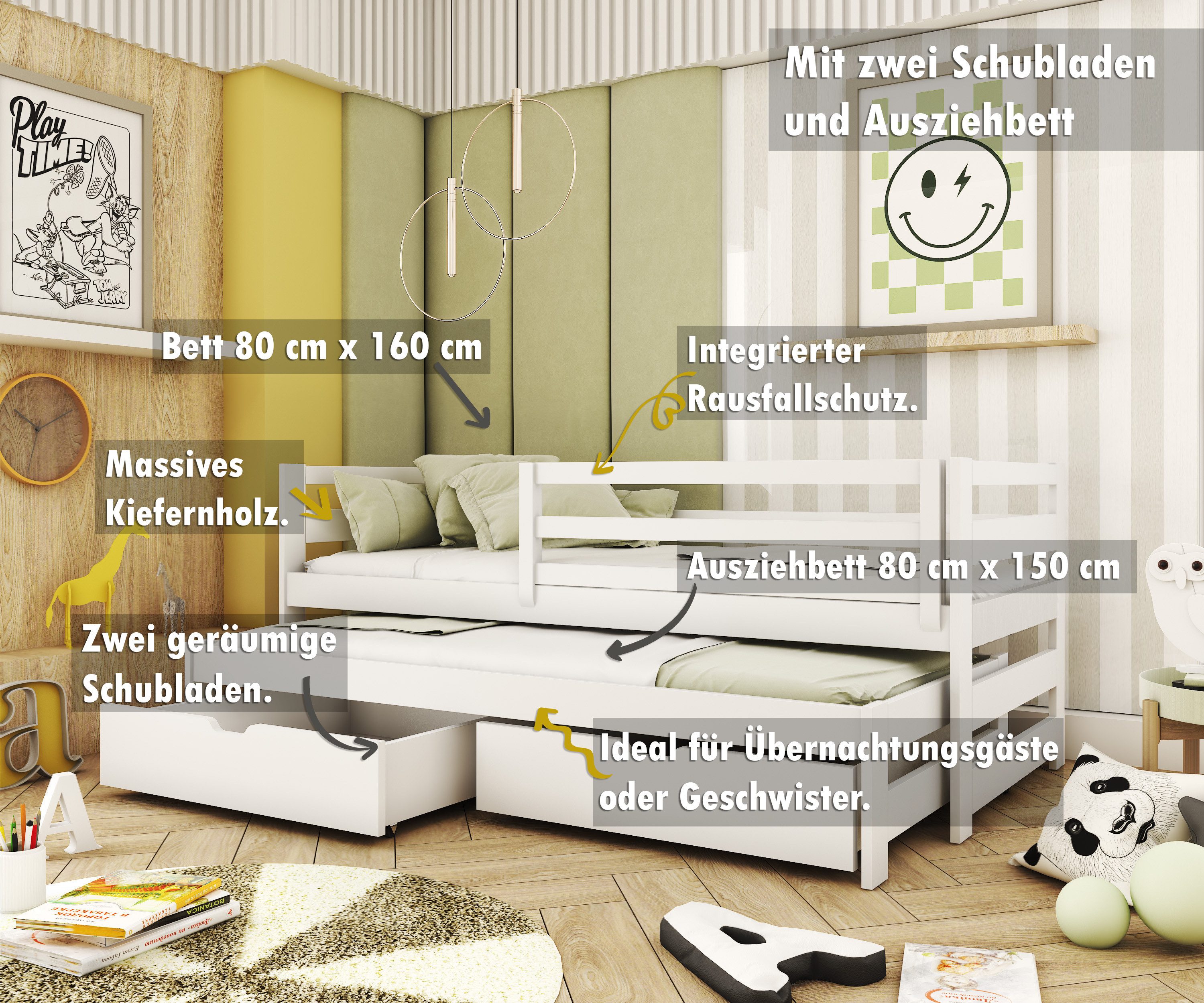 thematys Kinderbett mit Ausziehbett, in Weiß günstig online kaufen