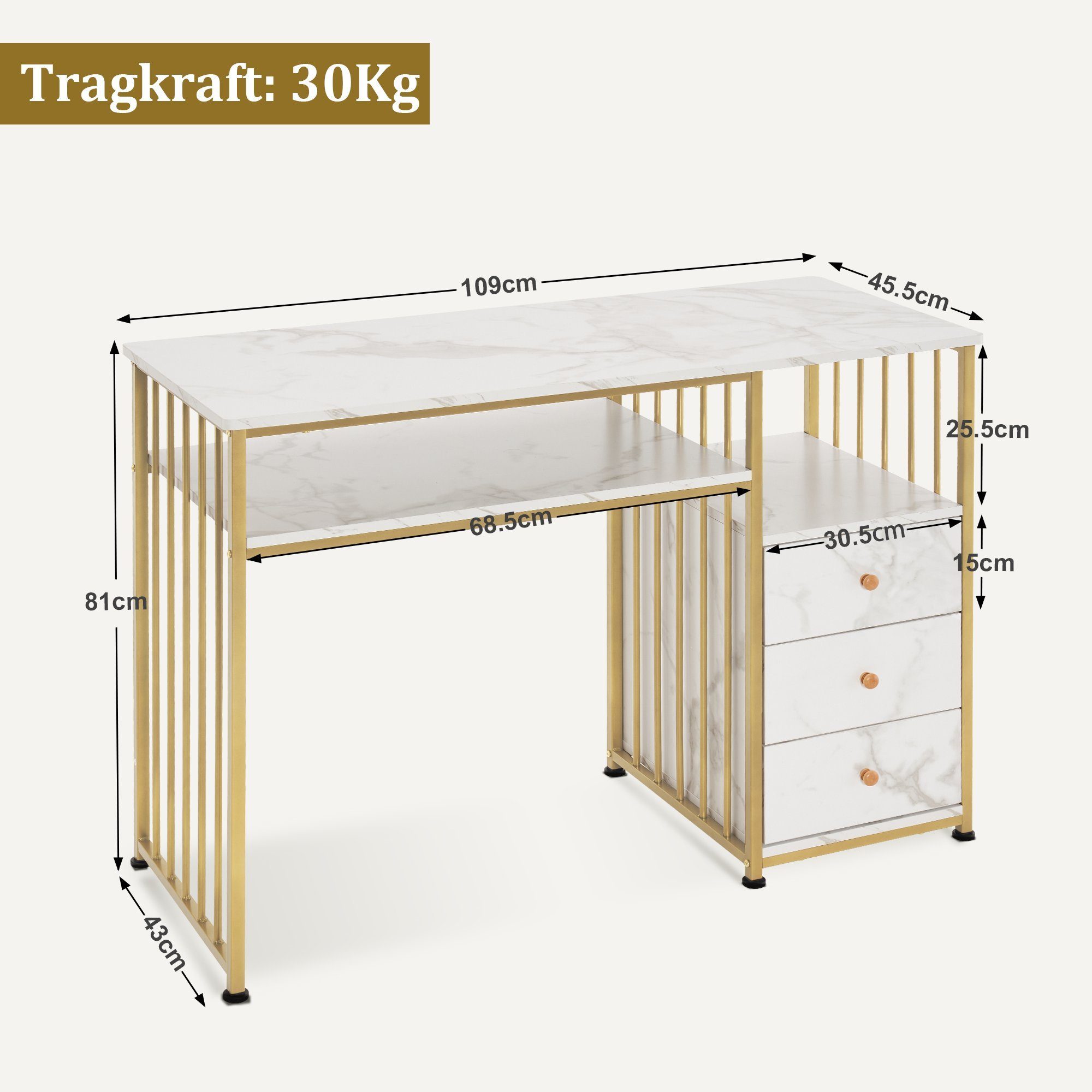 MCombo Schminktisch M MCombo Schminktisch mit Schubladen 2413, ohne Spiegel, mit Regal, aus Holz, Metallgestell, Doppelnageltisch – Bild 4 von 5