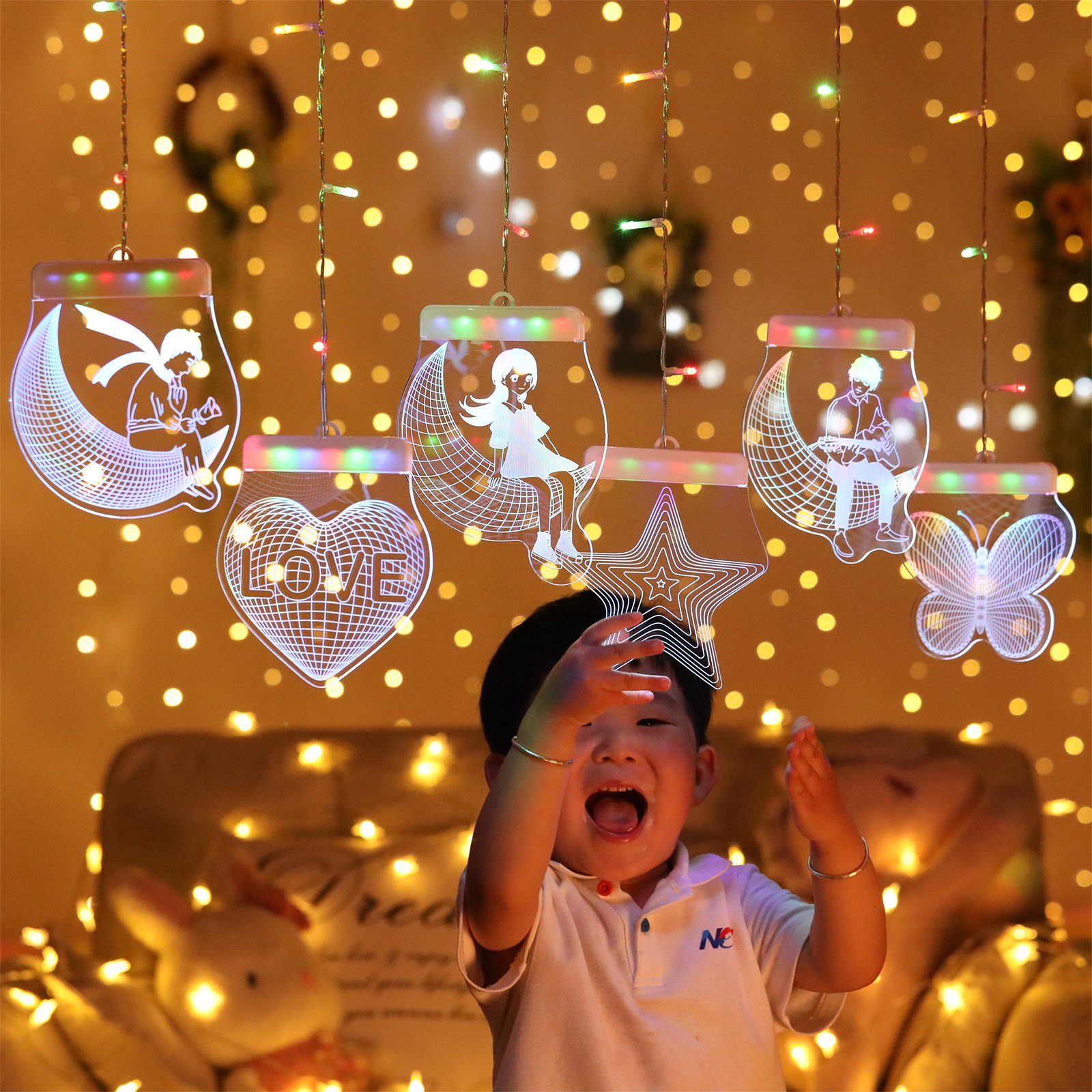 Hochzeit Innen Weihnachten LED-Lichterkette Sunicol Mehrfarbig Dimmbare Twinkle mit Party Fernbedienungen, Timer LED Deko Licht, Lichtervorhang,