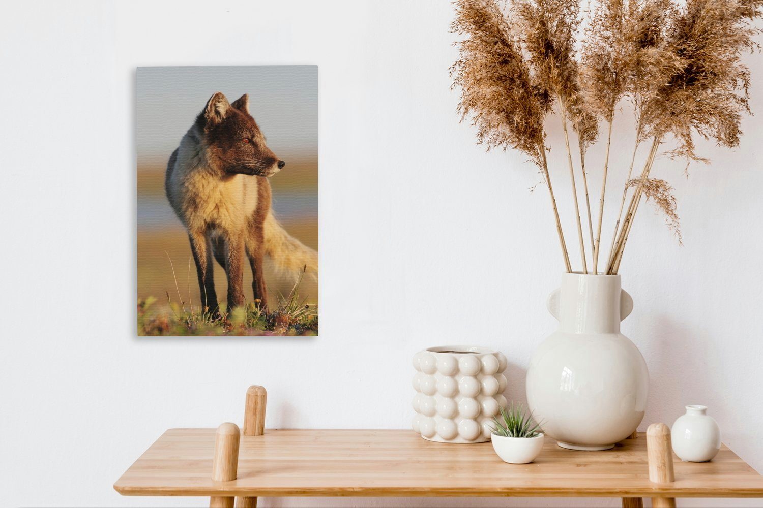 Leinwandbild cm fertig 20x30 Alaska Fuchs - (1 OneMillionCanvasses® Braun, - Zackenaufhänger, inkl. bespannt St), Gemälde, Leinwandbild