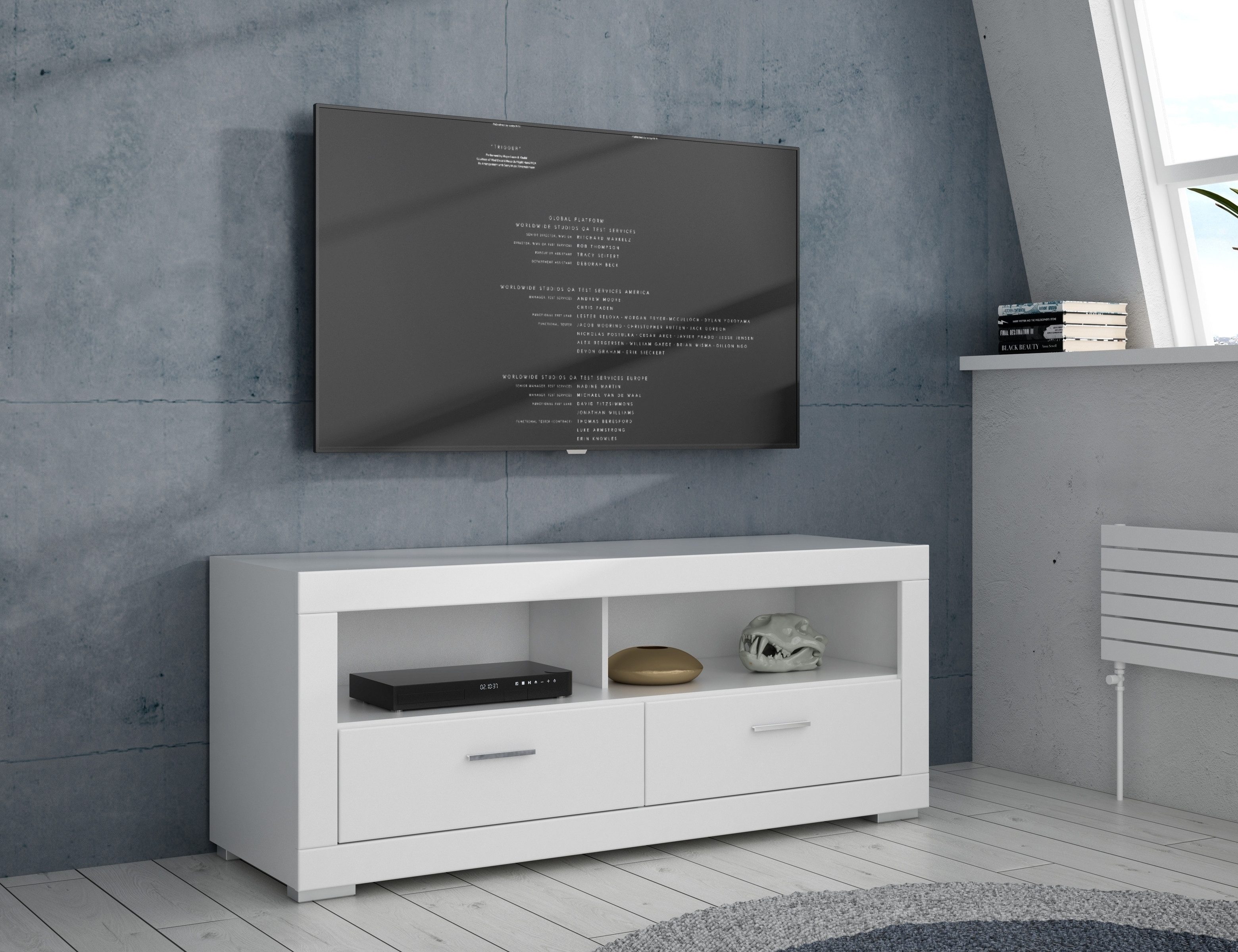 freiraum Lowboard SNOW, 2 Schubladen, 2 Fächer, in weiß - 156x64x52,1cm (BxHxT)