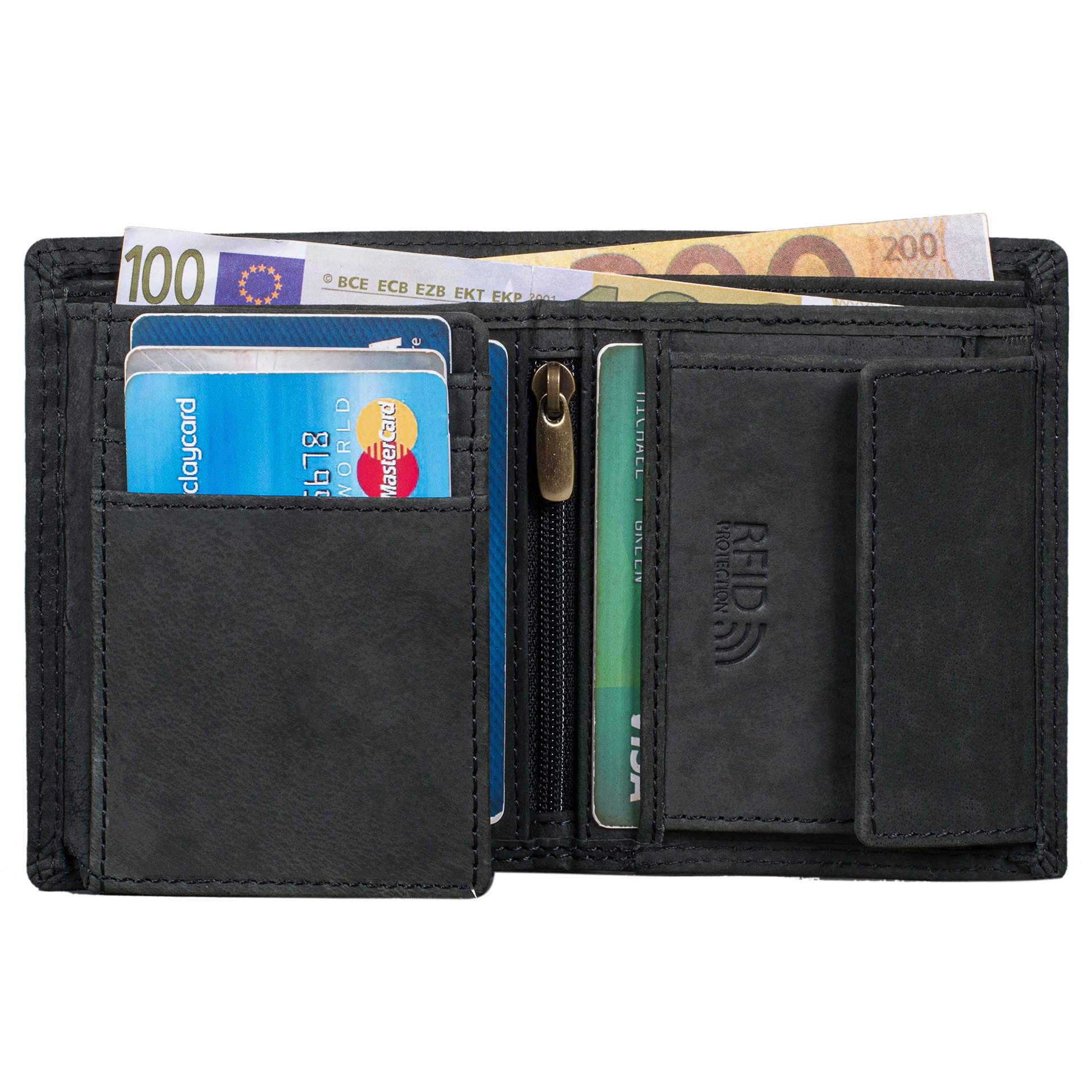 Benthill Geldbörse Herren Klein Echt-Leder Portemonnaie RFID Slim Gelbeutel Mini Börse, RFID-Schutz Kartenfächer Münzfach