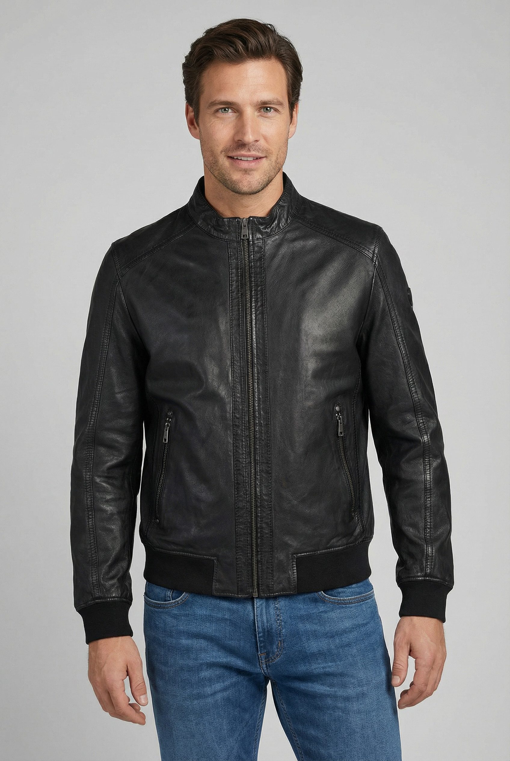 Mauritius Lederjacke MMGoran mit Stehkragen, Reißverschluss, Strickbündchen günstig online kaufen