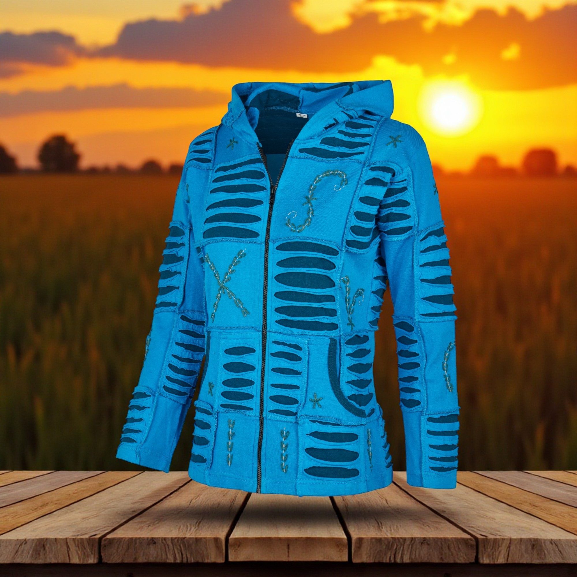 Mein Style Sweatjacke Baumwoll Patch Jacke türkis (1 Stück, 1-tlg., 1 Stück) kann als Jacke oder Pullover getragen werden – Bild 5 von 5
