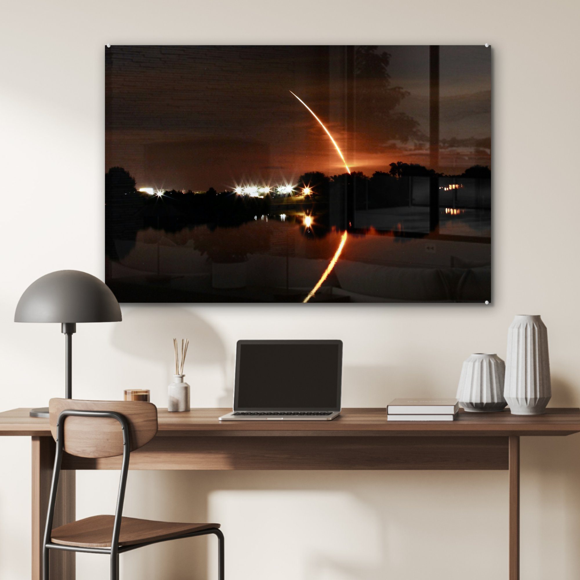 MuchoWow Acrylglasbild Langzeitbelichtung Wohnzimmer Schlafzimmer & Acrylglasbilder des St), (1 Space-Shuttle-Starts