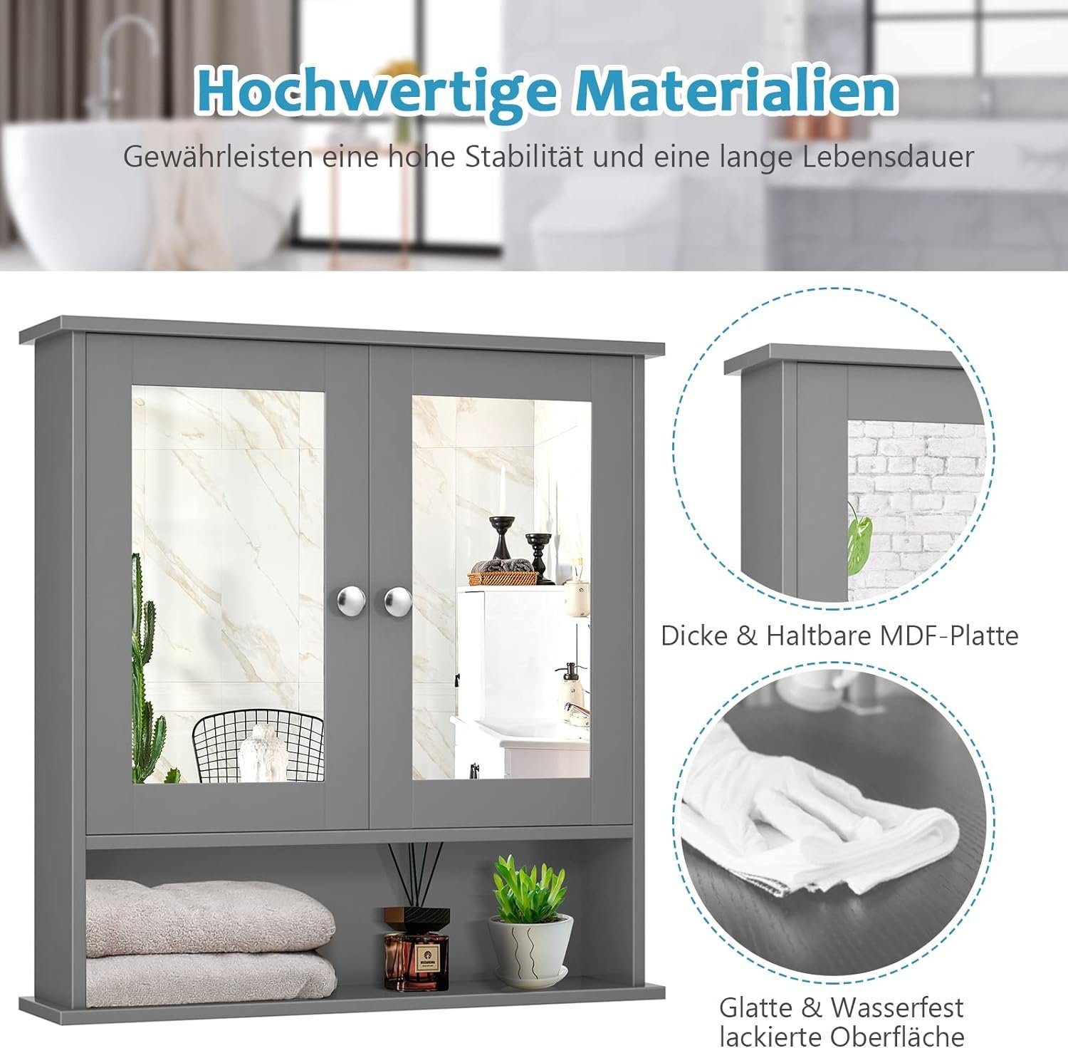 58 56 grau x hängend, cm Badezimmerspiegelschrank x Wandschrank Spiegelschrank 13 KOMFOTTEU