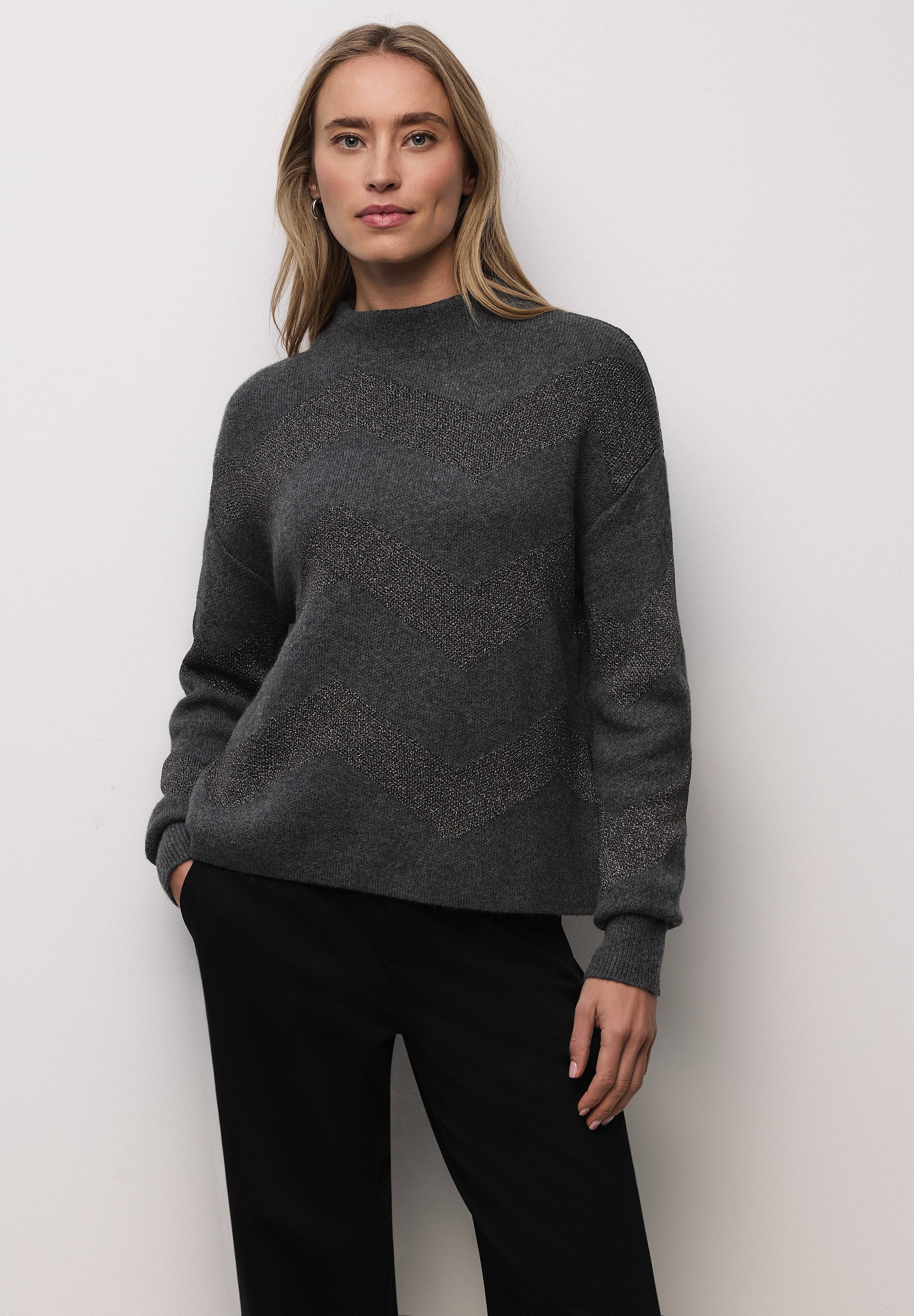 STREET ONE Stehkragenpullover mit Materialmix günstig online kaufen