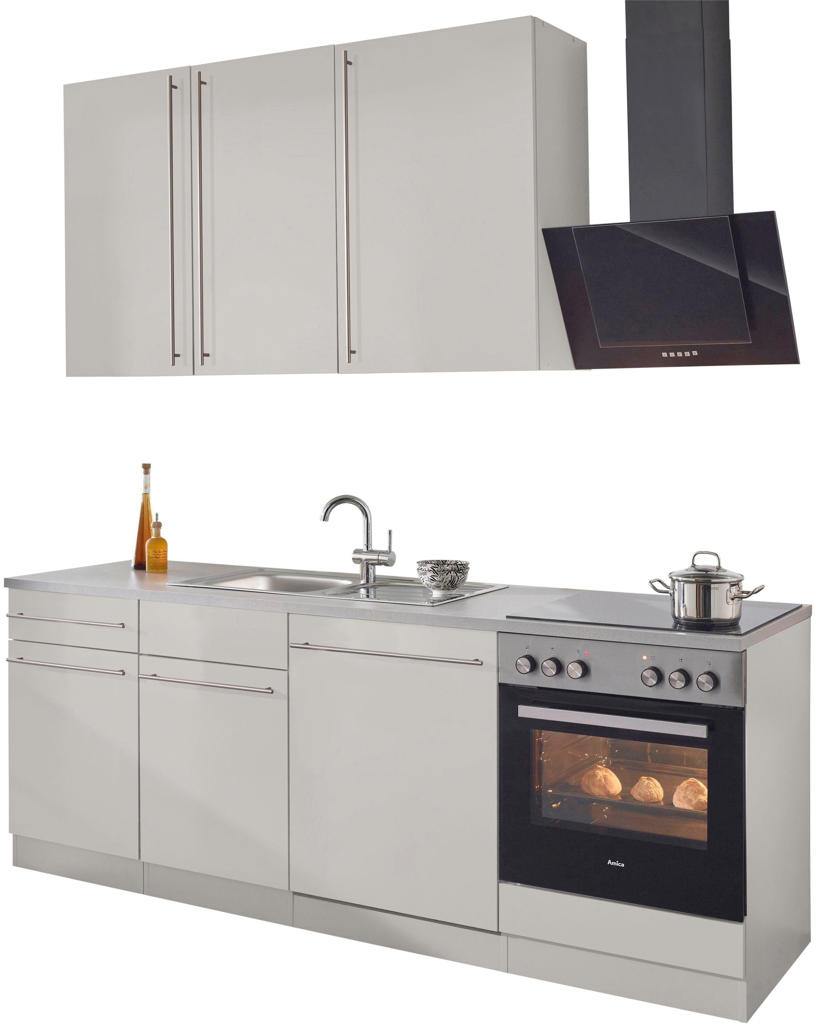wiho Küchen Küchenzeile Chicago, mit E-Geräten, Breite 220 cm Cashmere | cashmere | Küchenzeilen mit Geräten