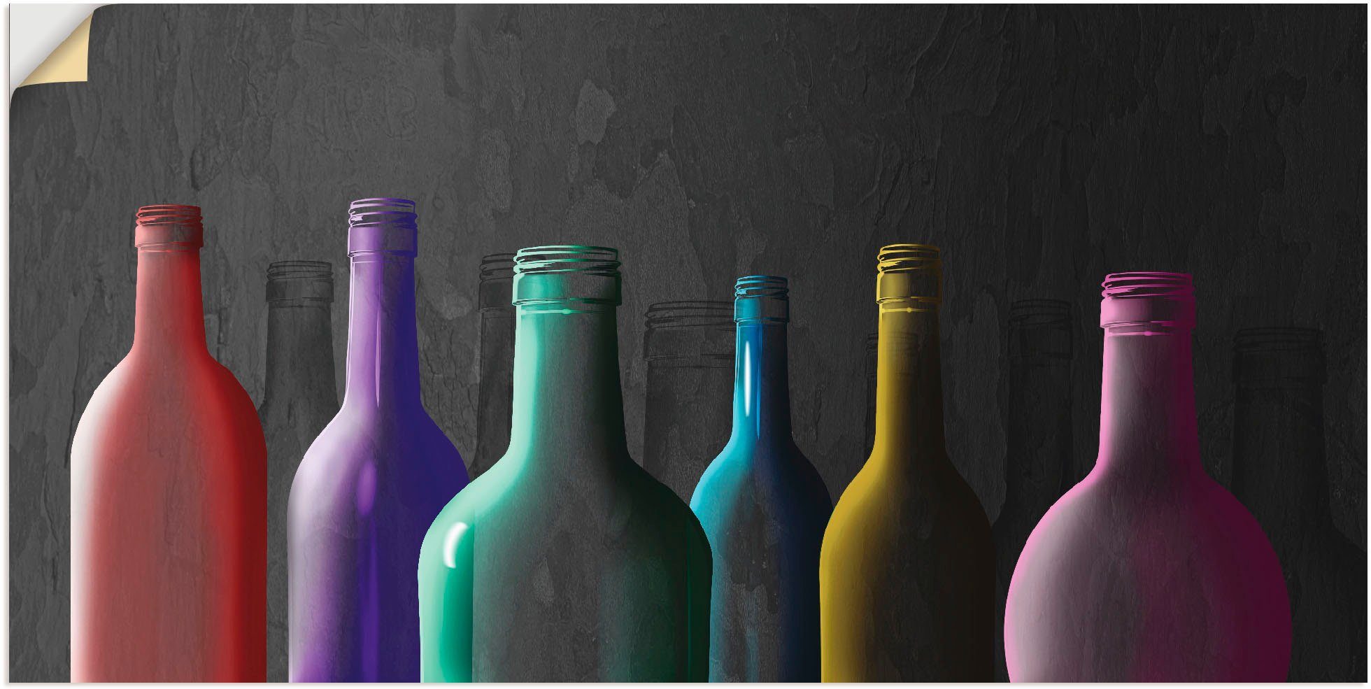 Artland Wandbild Bunte Glasflaschen, Getränke (1 St), als Alubild, Leinwandbild, Wandaufkleber oder Poster in versch. Größen | Poster