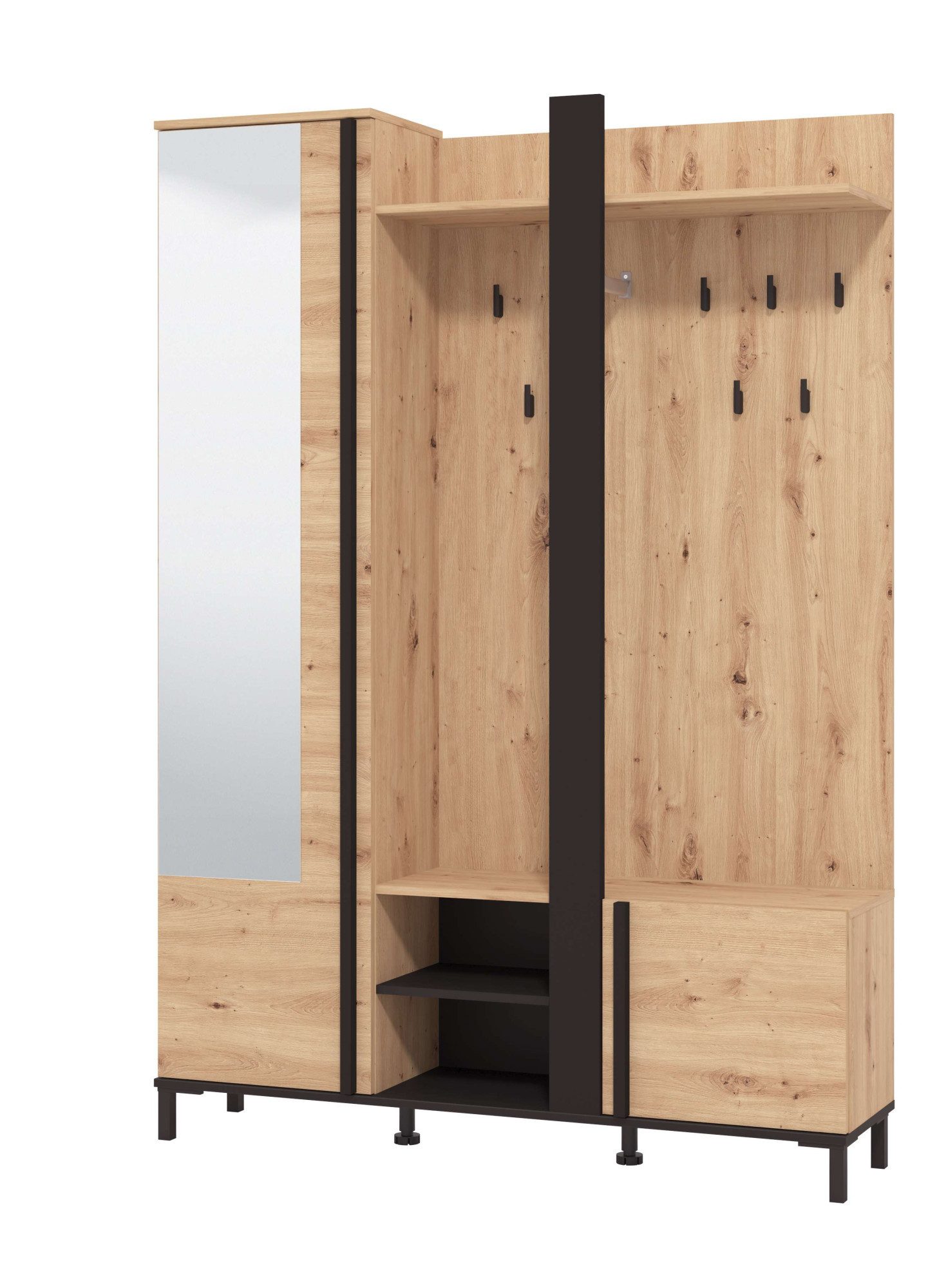 Home affaire Kompaktgarderobe Nino Flurgarderobe, Dielenschrank, Flurmöbel, Garderobe, Breite 135 cm Schuhschrank, Spiegel, Haken, viel Stauraum, ideal für klei – Bild 4 von 5