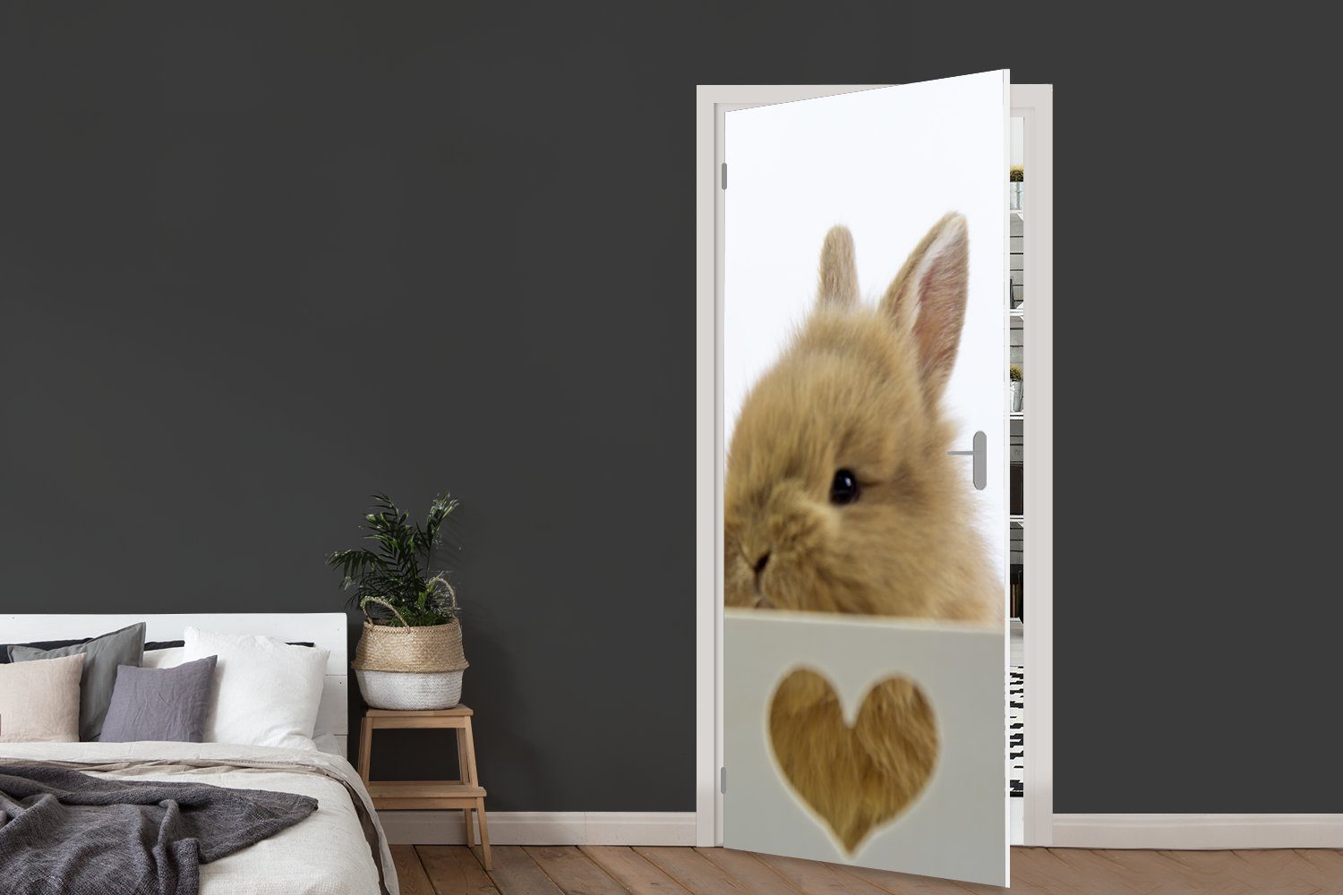 Türtapete Tür, 75x205 Türaufkleber, - - Fototapete (1 St), Tiere bedruckt, MuchoWow Vogel, Matt, für cm Kaninchen