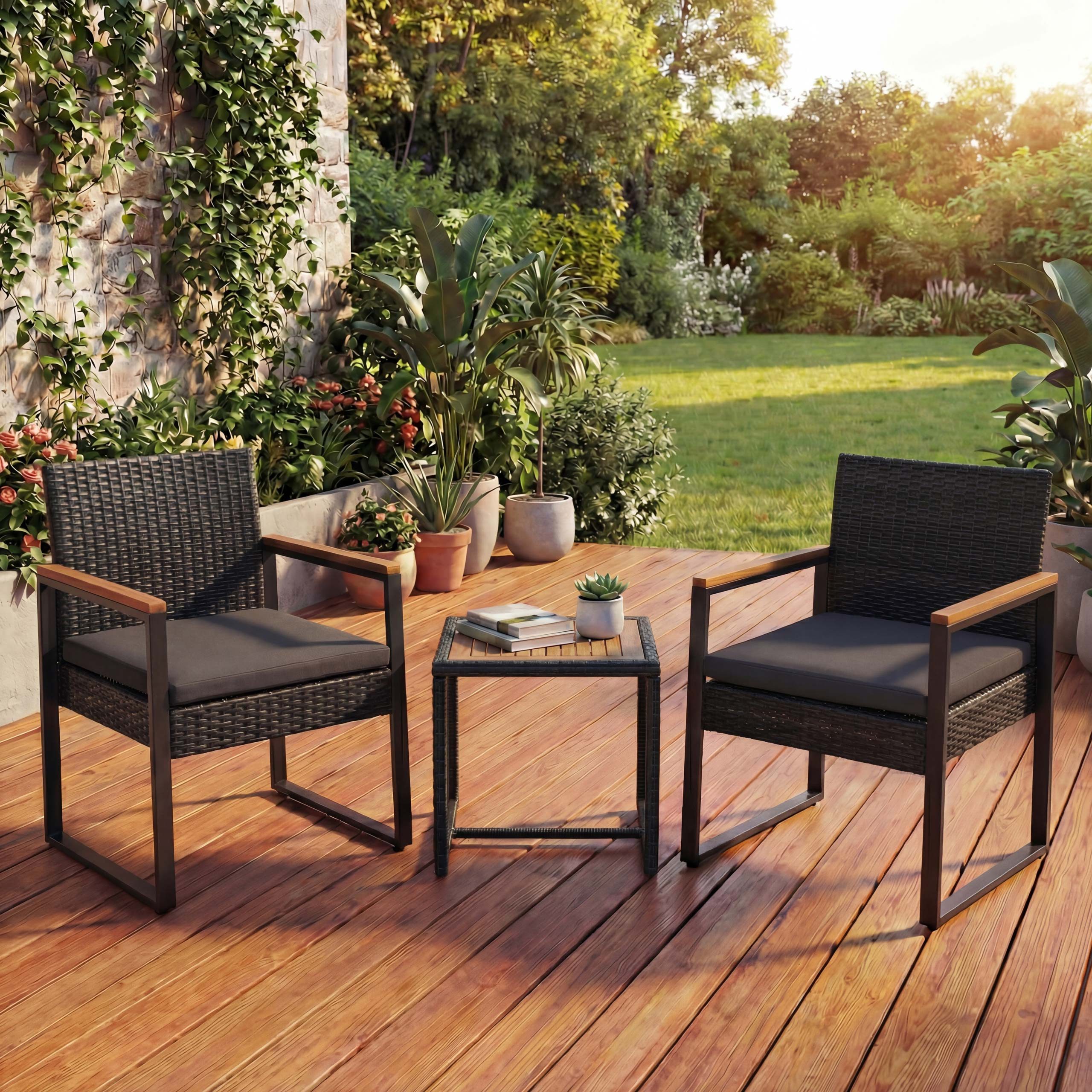 MCW Loungeset MCW-P74, Wasserabweisende Bezüge, Tischplatte und Armlehnen aus Akazienholz