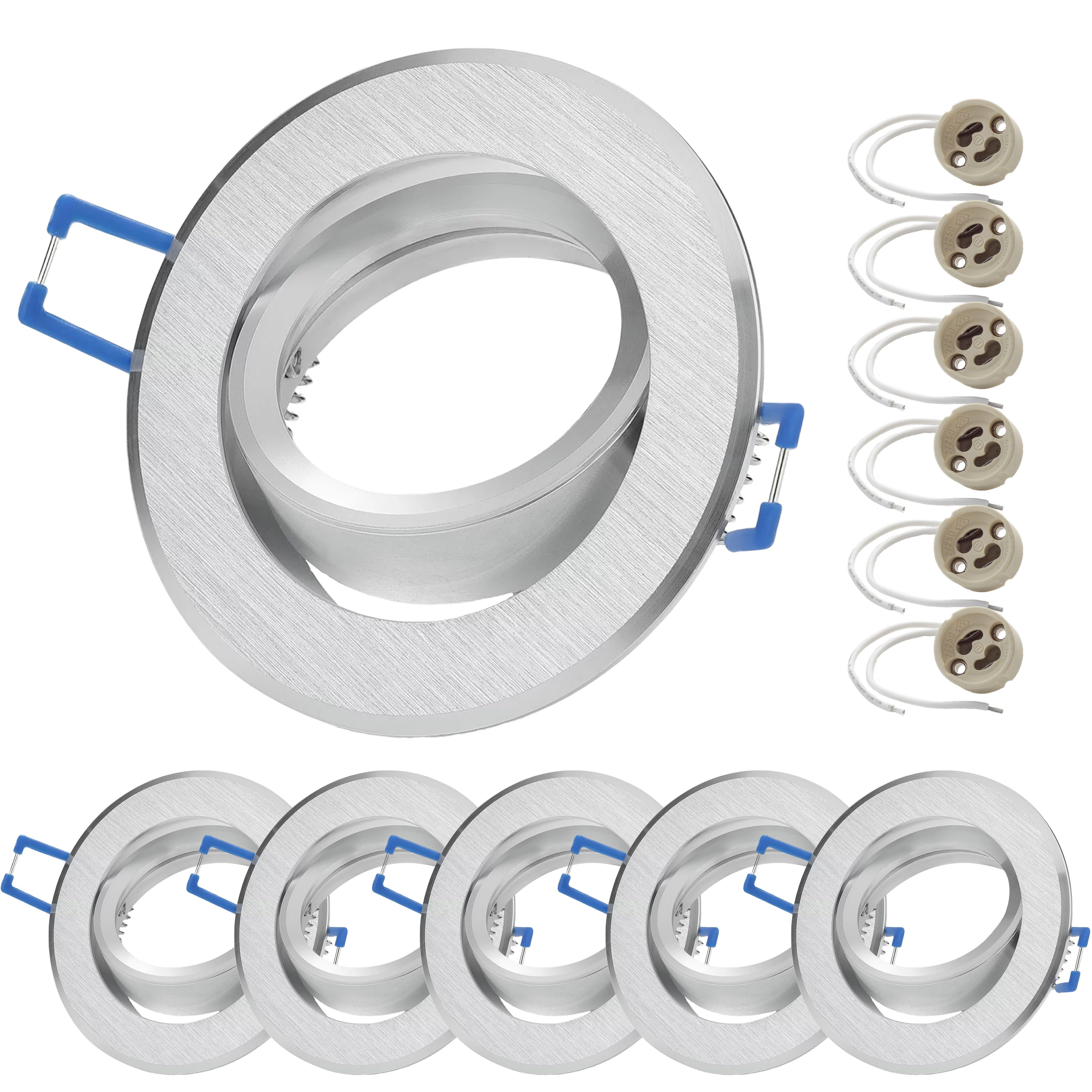 Sweet LED Deckenspot 6er Set GU10 Alu flach Einbauspots schwenkbar silber-gebürstet 230V, ohne Leuchtmittel, ultraflach (23mm), Einbaurahmen, GU10