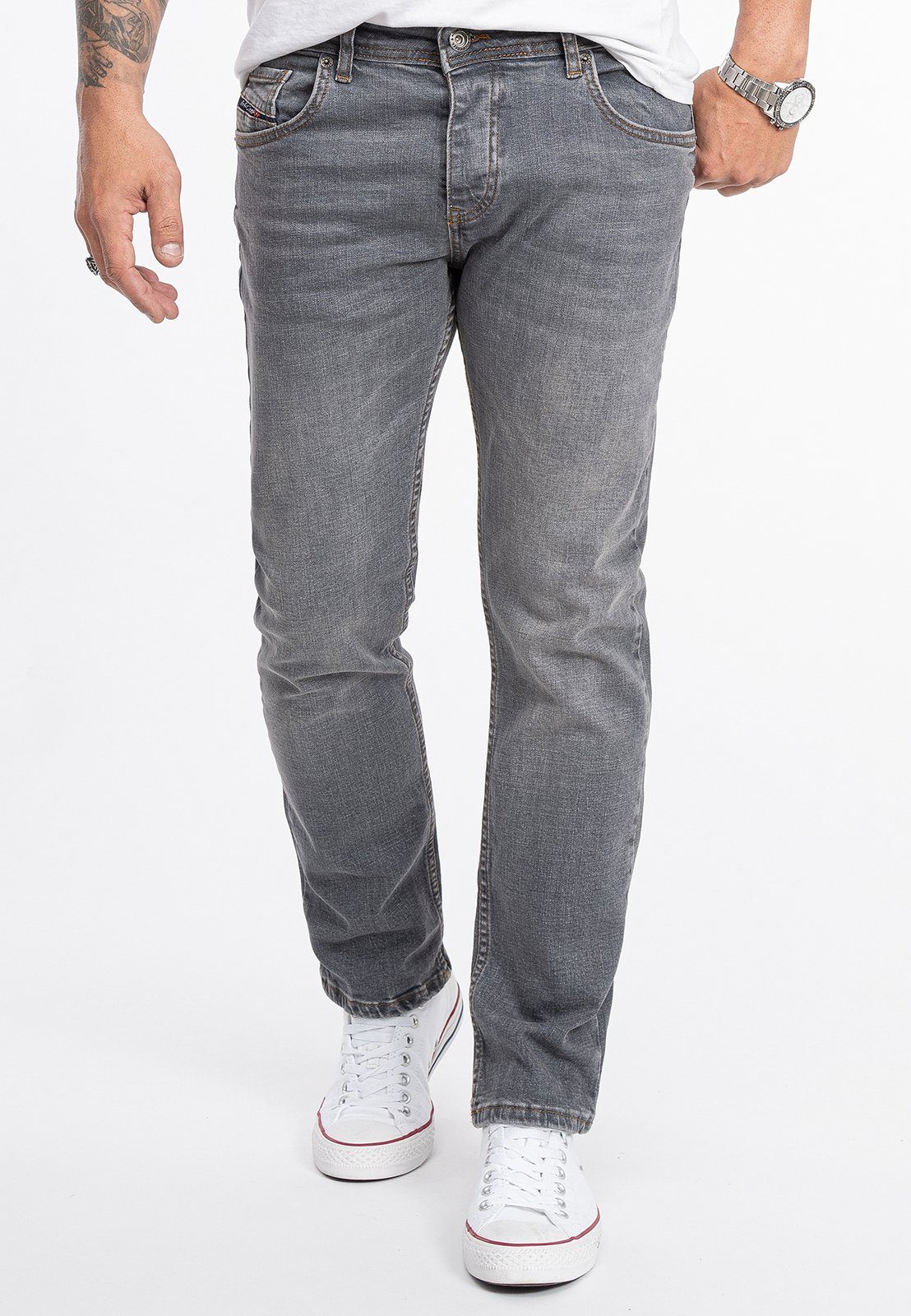 Grau Creek RC-2276 Jeans Rock Herren Regular-fit-Jeans Stonewashed