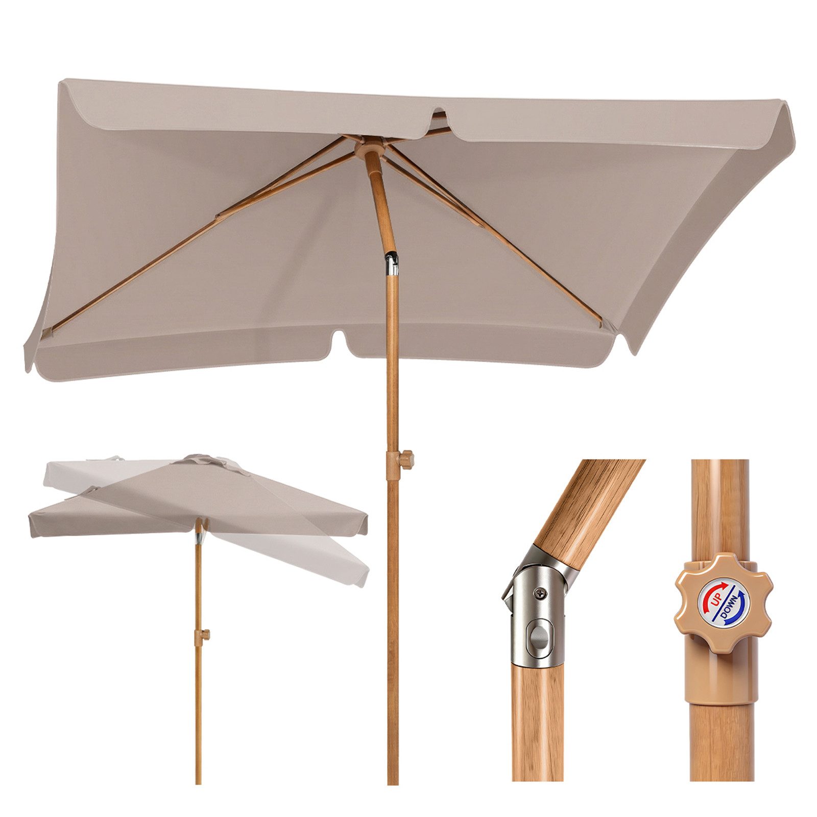 Sekey Rechteckschirm Sonnenschirm Rechteckig Balkon Balkonschirm Knickbar, UV50+ Sonnenschutz, für Terrasse